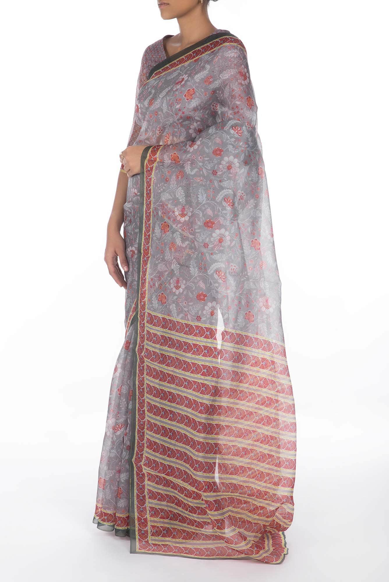 Guldasta Grey floral design saree from Chintz Collection, Designed by Nalli