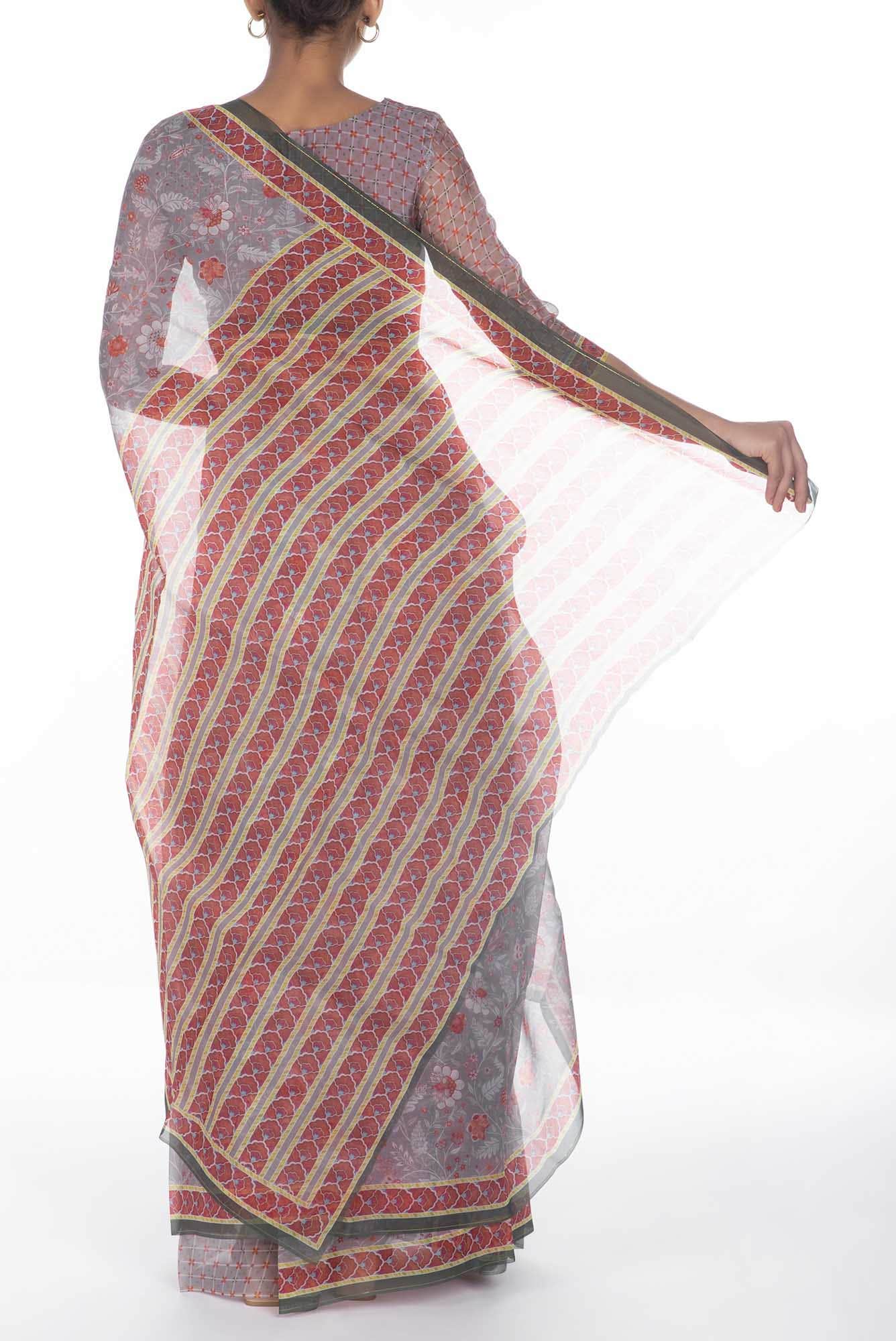 Guldasta Grey floral design saree from Chintz Collection, Designed by Nalli