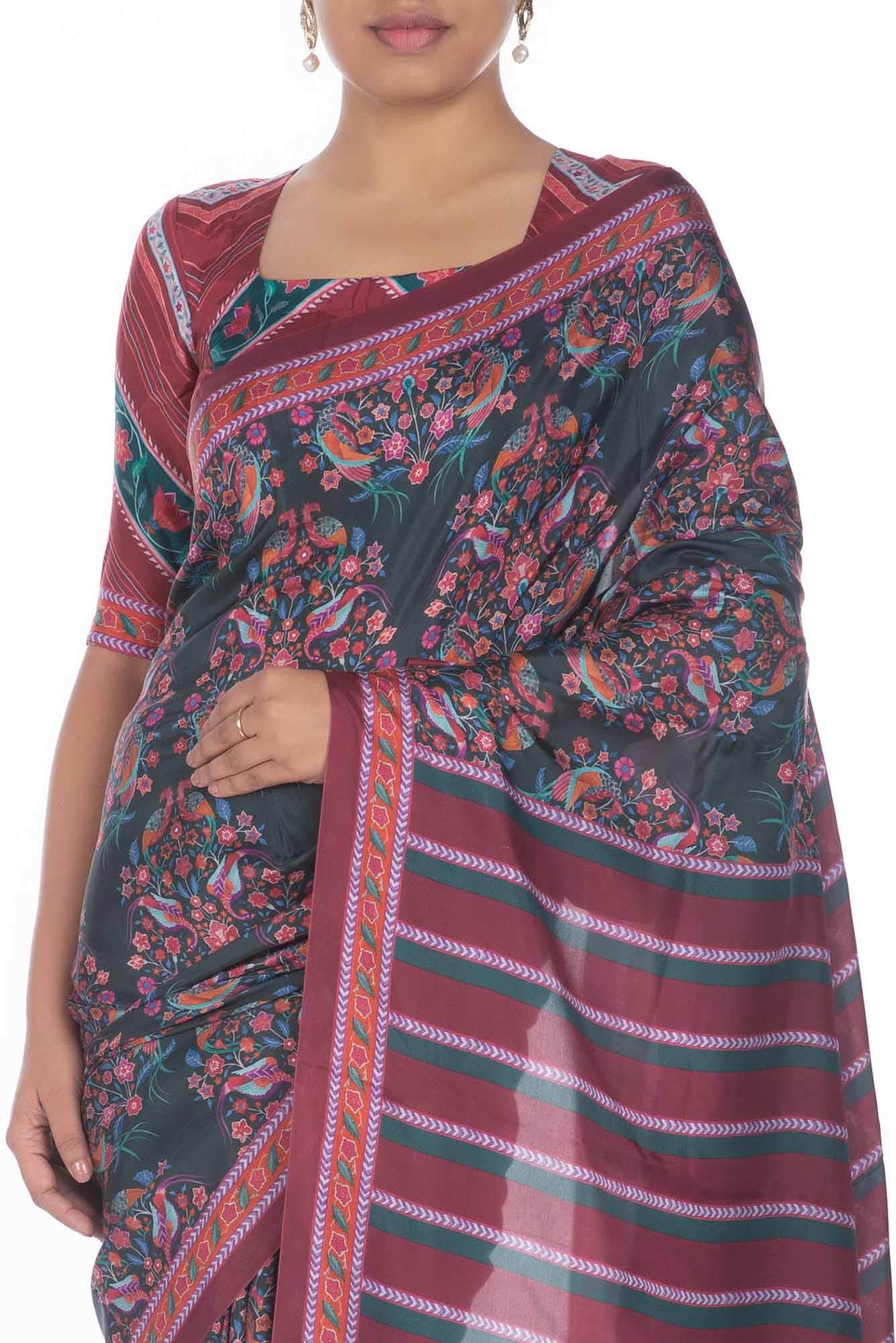 Premika Dark Green floral design saree from Chintz Collection, Designed by Nalli