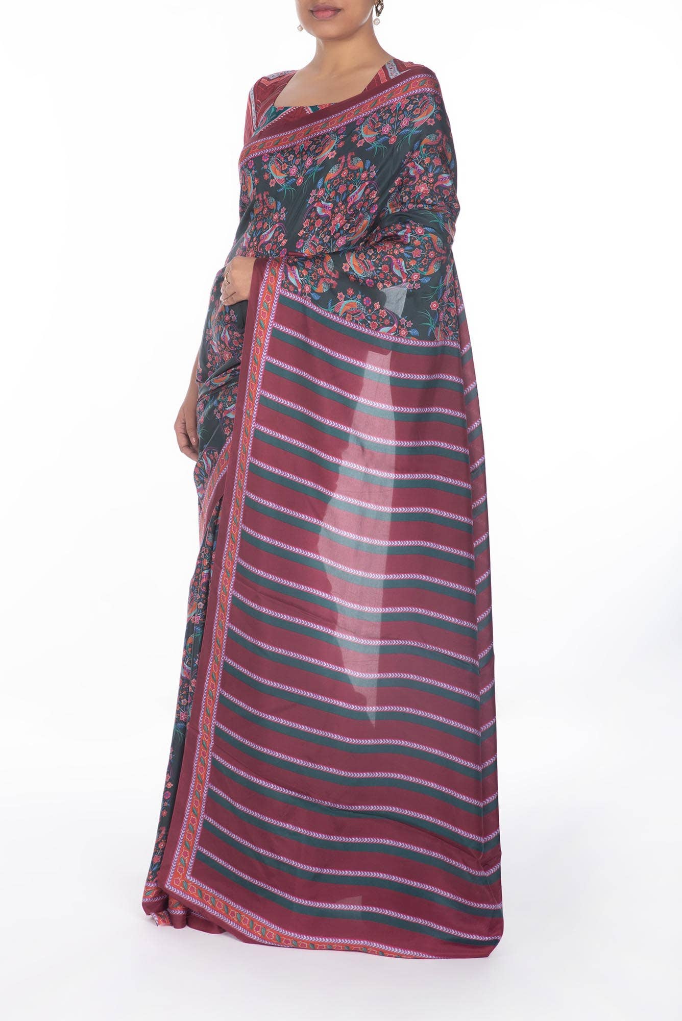 Premika Dark Green floral design saree from Chintz Collection, Designed by Nalli