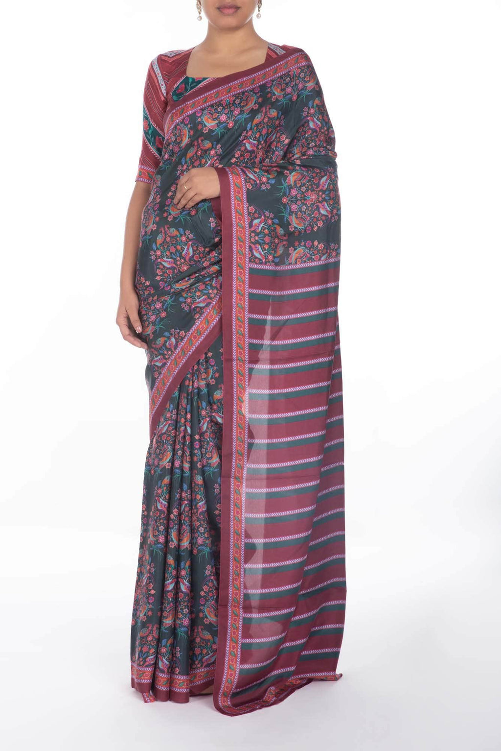 Premika Dark Green floral design saree from Chintz Collection, Designed by Nalli