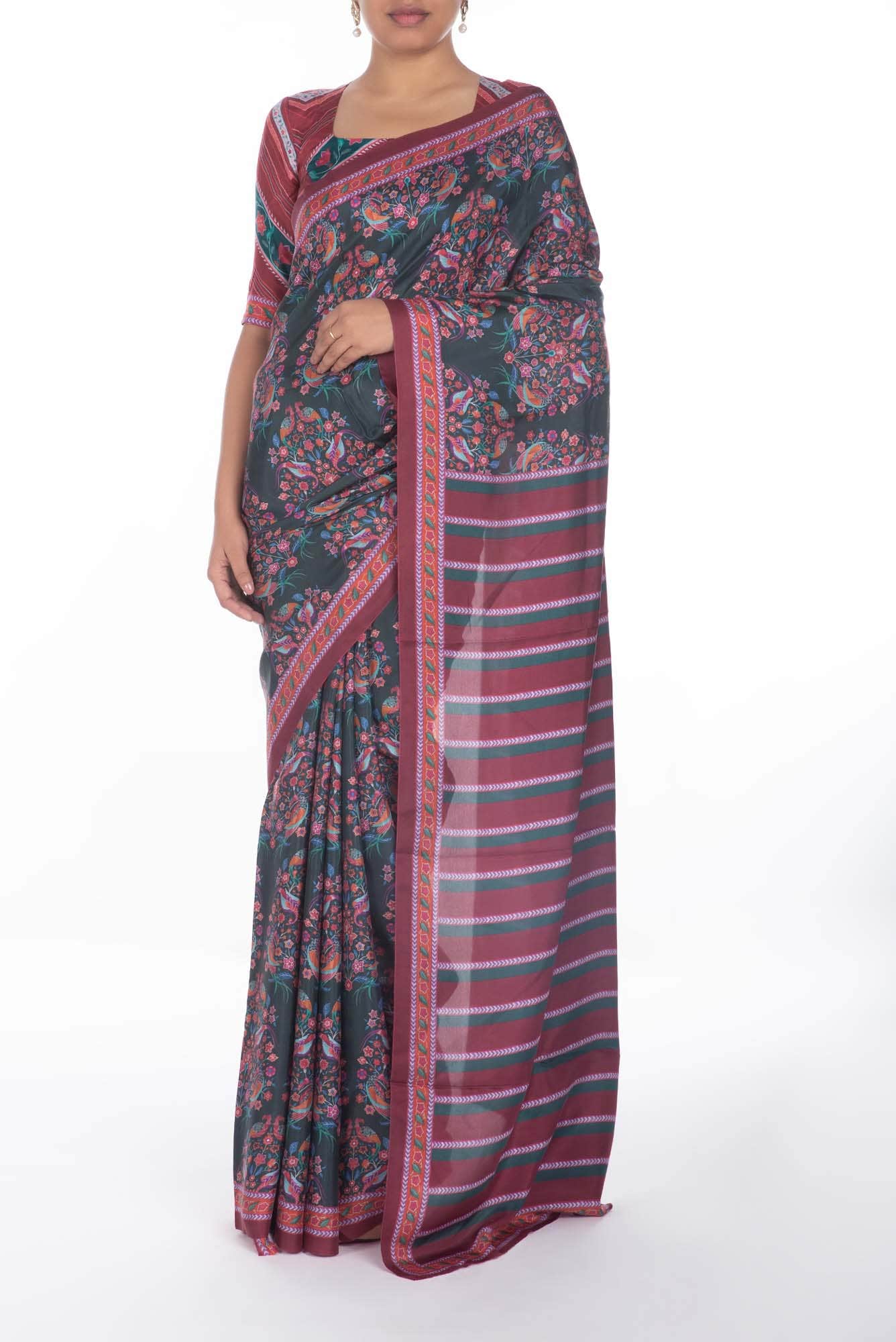 Premika Dark Green floral design saree from Chintz Collection, Designed by Nalli