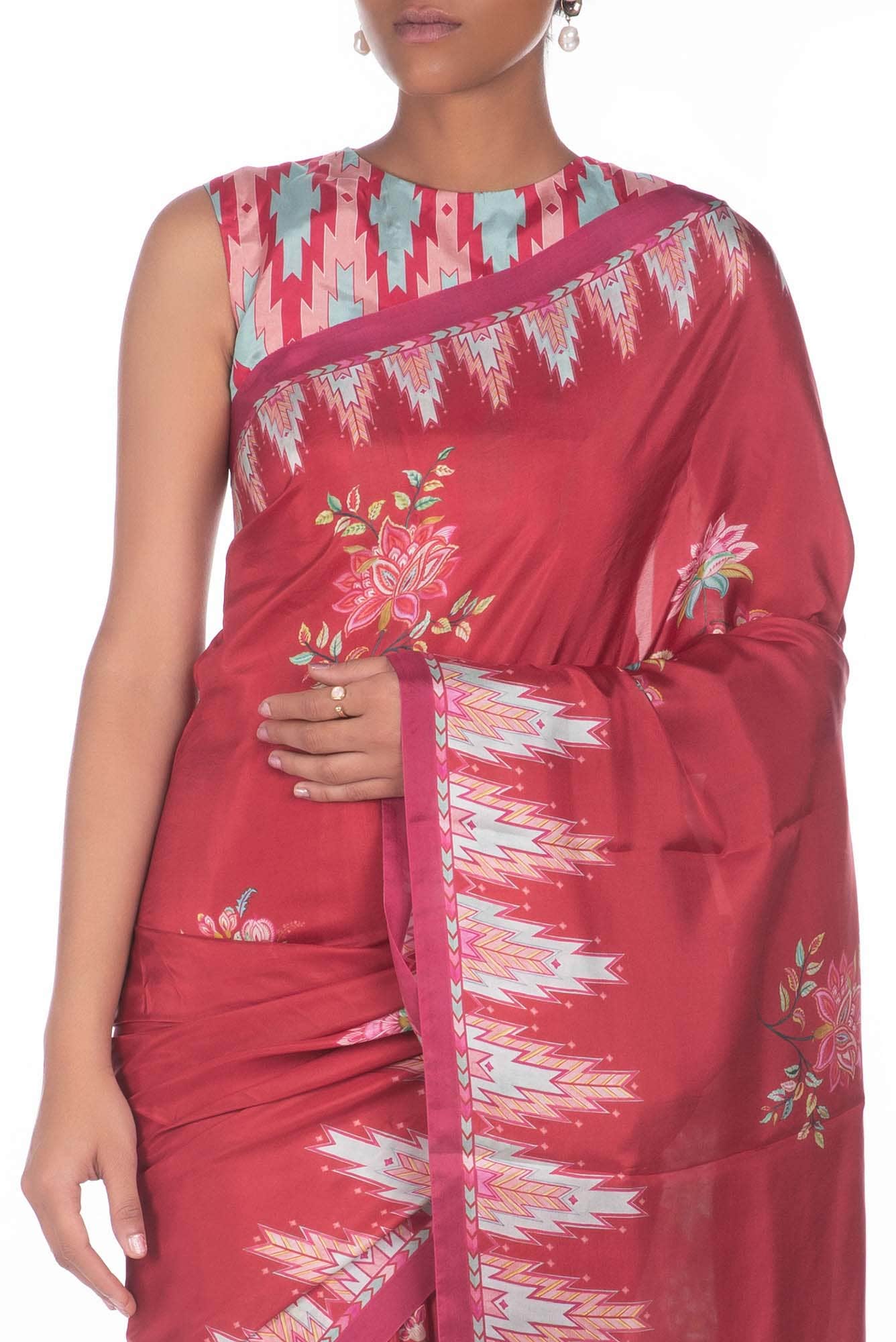 Sadhna Red floral design saree from Chintz Collection, Designed by Nalli