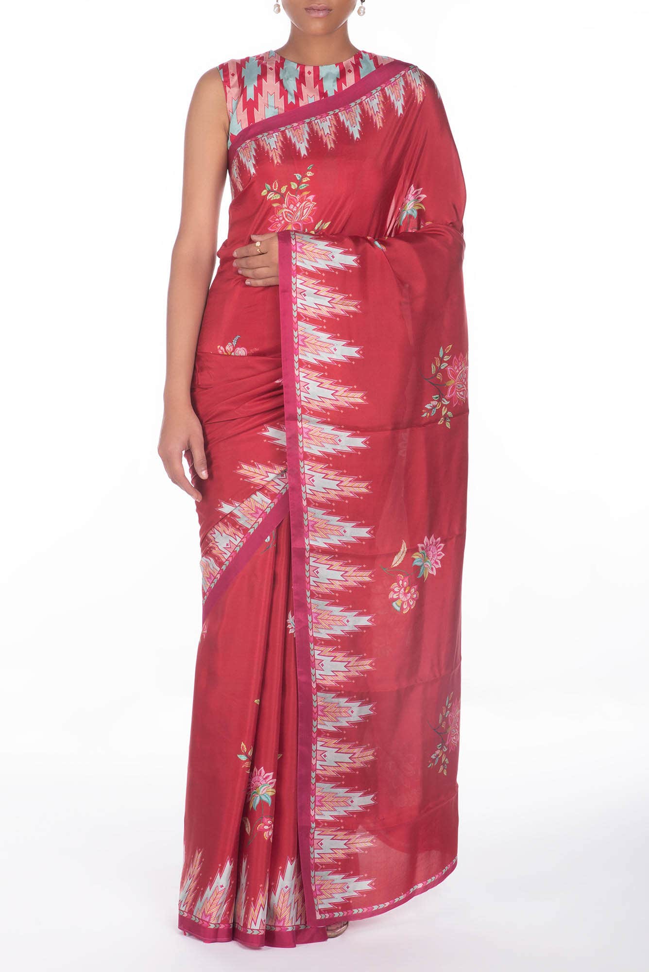 Sadhna Red floral design saree from Chintz Collection, Designed by Nalli