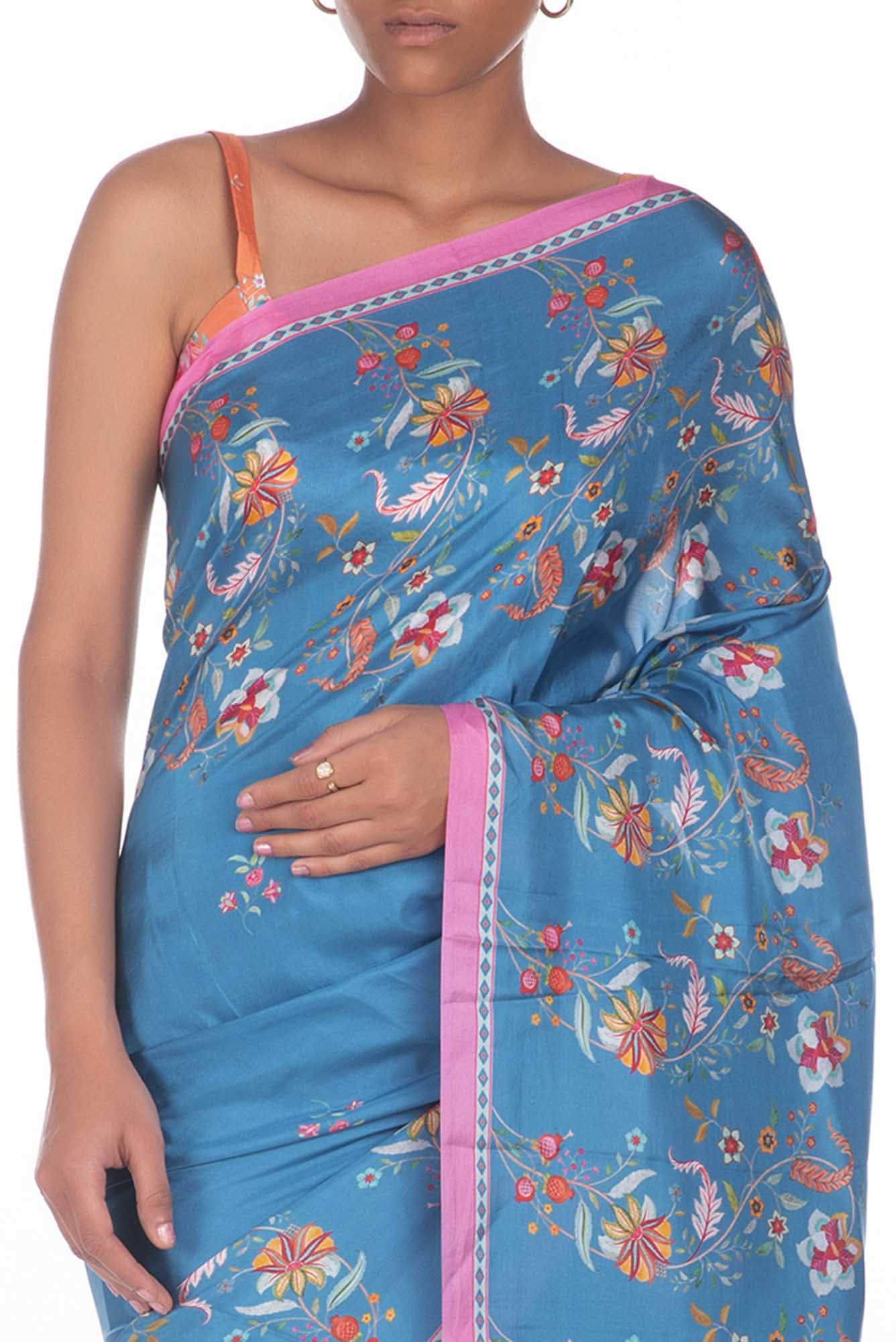 Nupur Blue floral design saree from Chintz Collection, Designed by Nalli