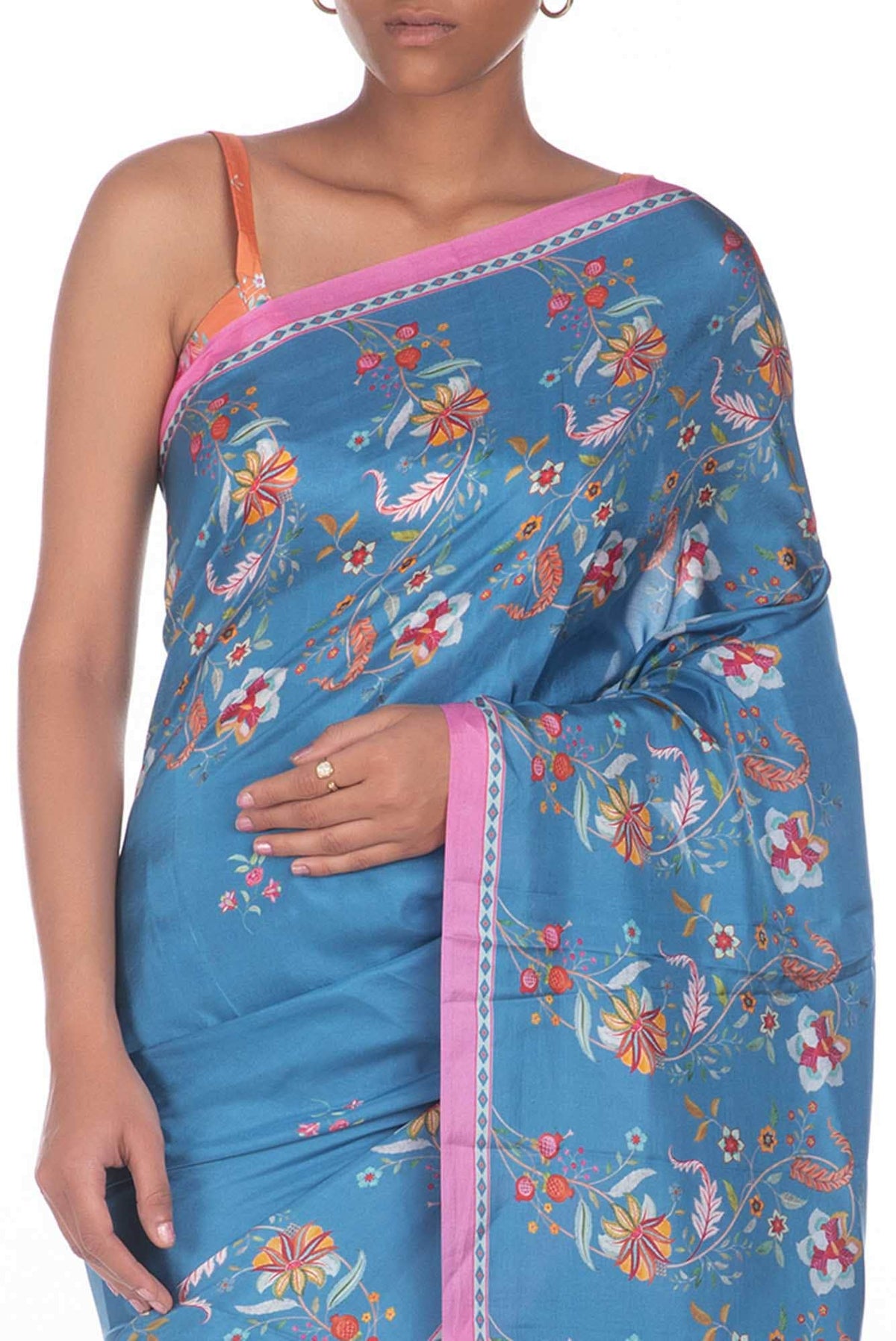 Nupur Blue floral design saree from Chintz Collection, Designed by Nalli