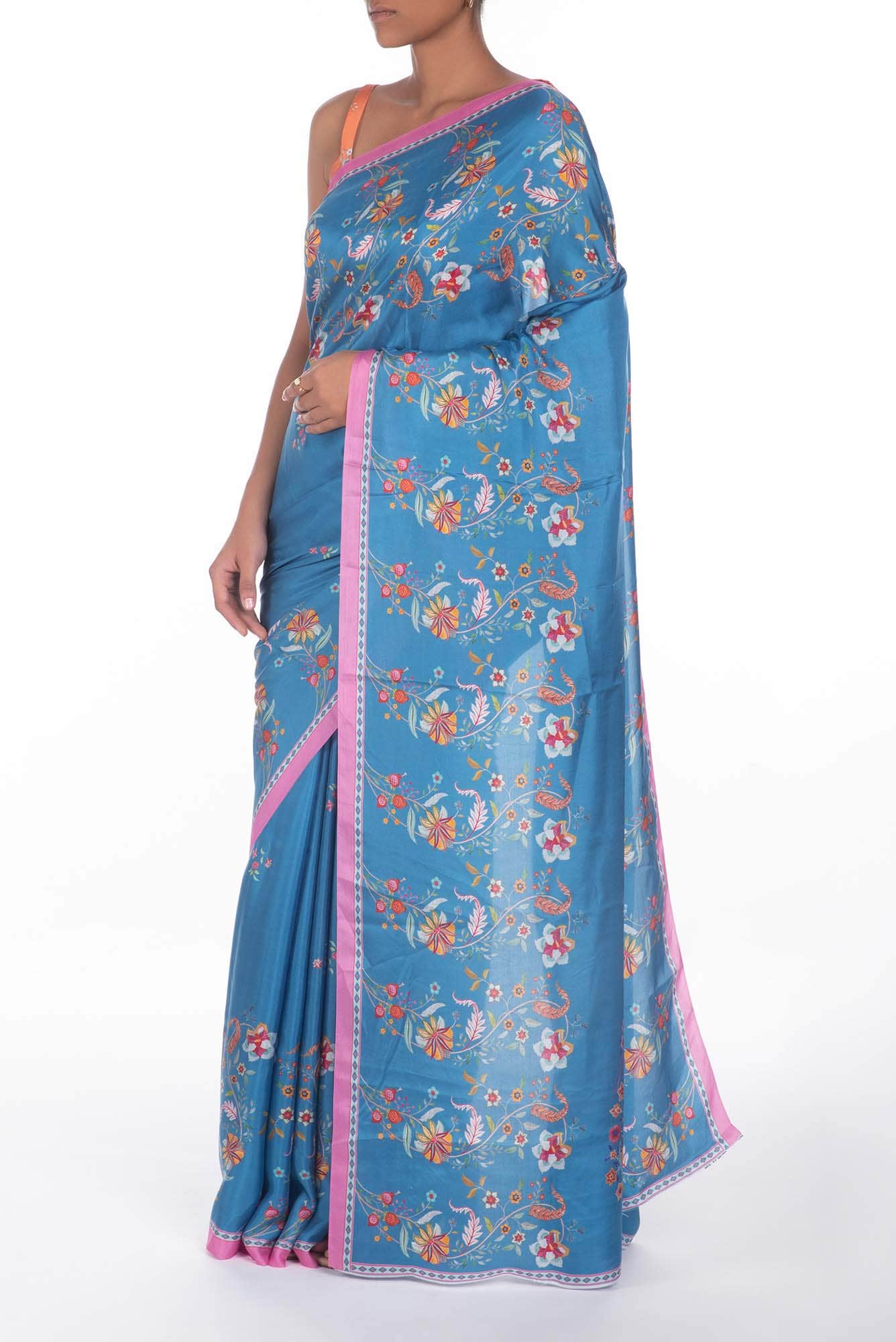Nupur Blue floral design saree from Chintz Collection, Designed by Nalli