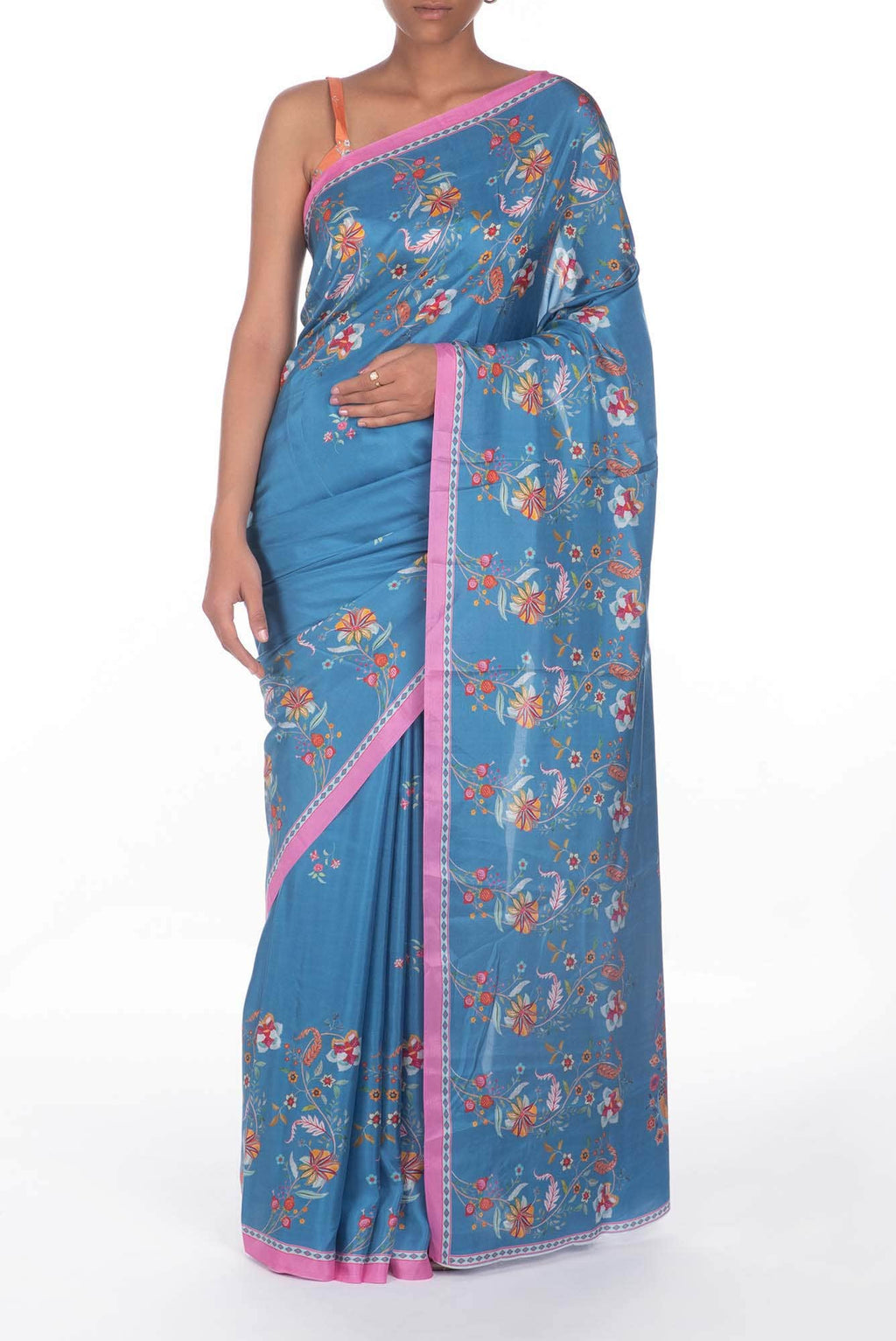 Nupur Blue floral design saree from Chintz Collection, Designed by Nalli