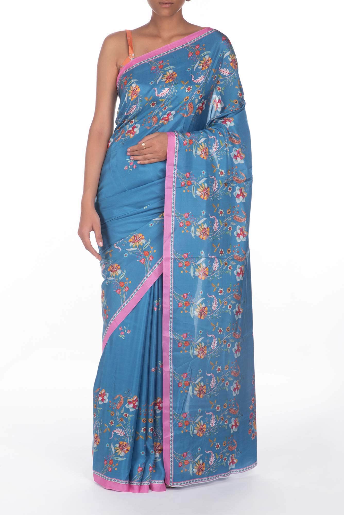 Nupur Blue floral design saree from Chintz Collection, Designed by Nalli
