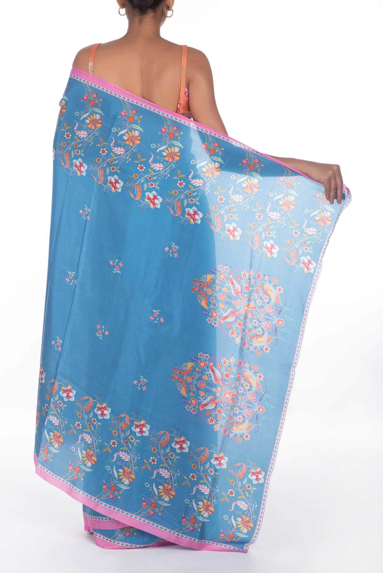 Nupur Blue floral design saree from Chintz Collection, Designed by Nalli
