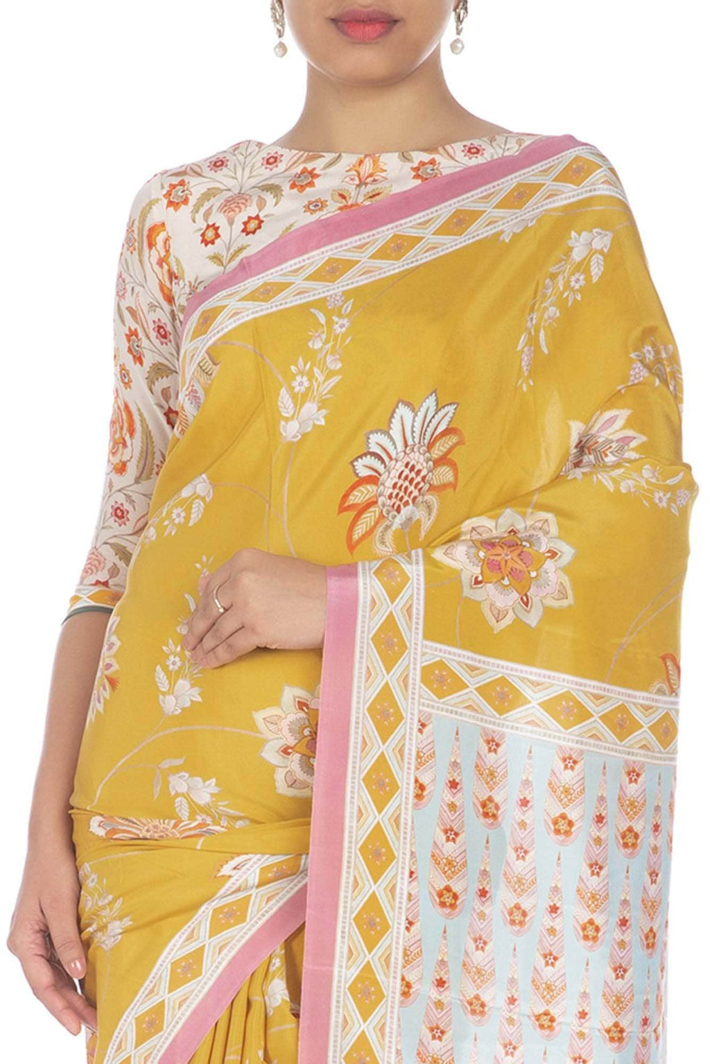 Lata Yellow floral design saree from Chintz Collection, Designed by Nalli