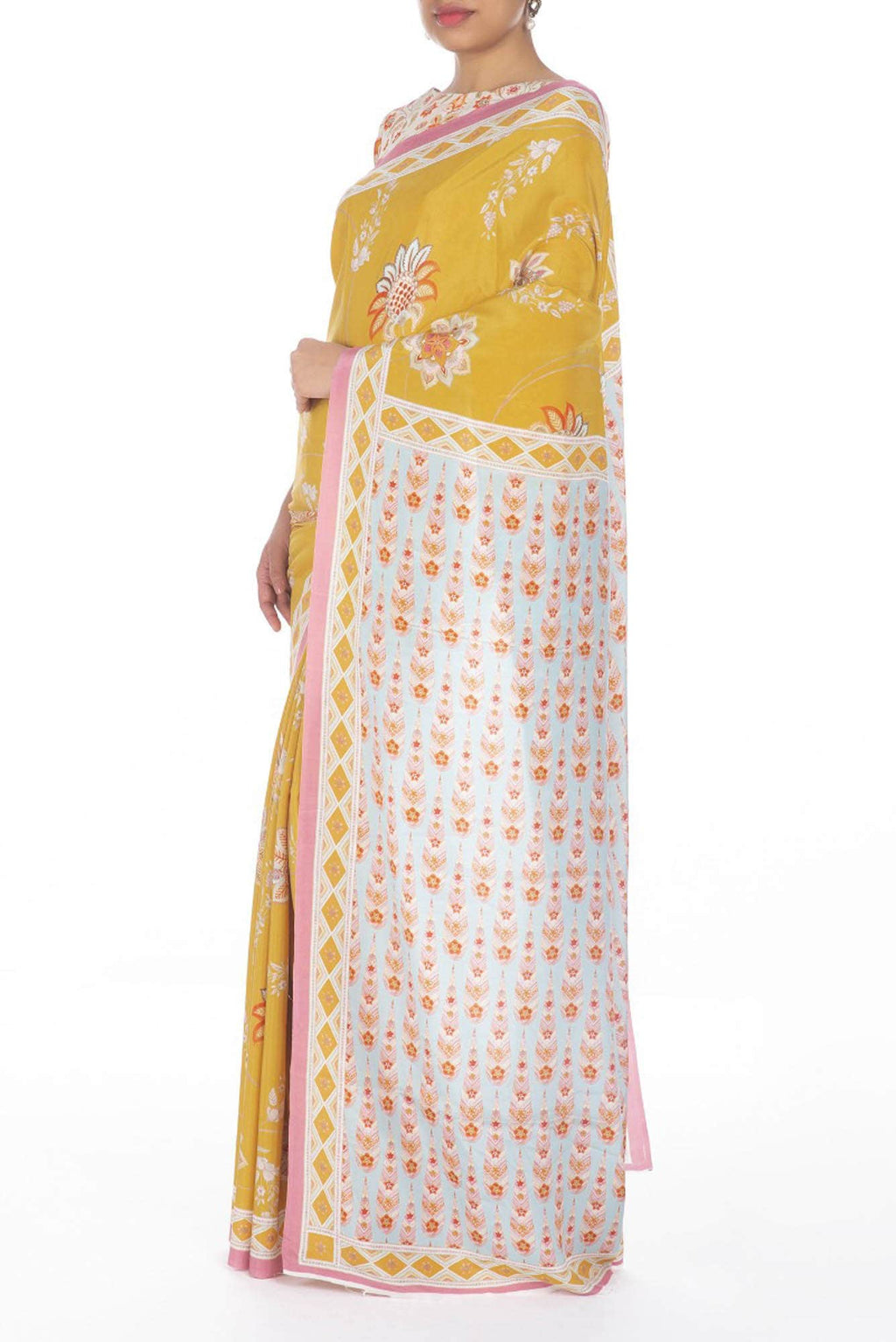Lata Yellow floral design saree from Chintz Collection, Designed by Nalli