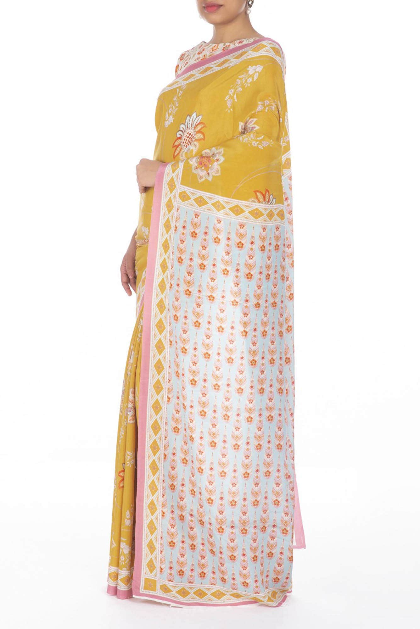 Lata Yellow floral design saree from Chintz Collection, Designed by Nalli
