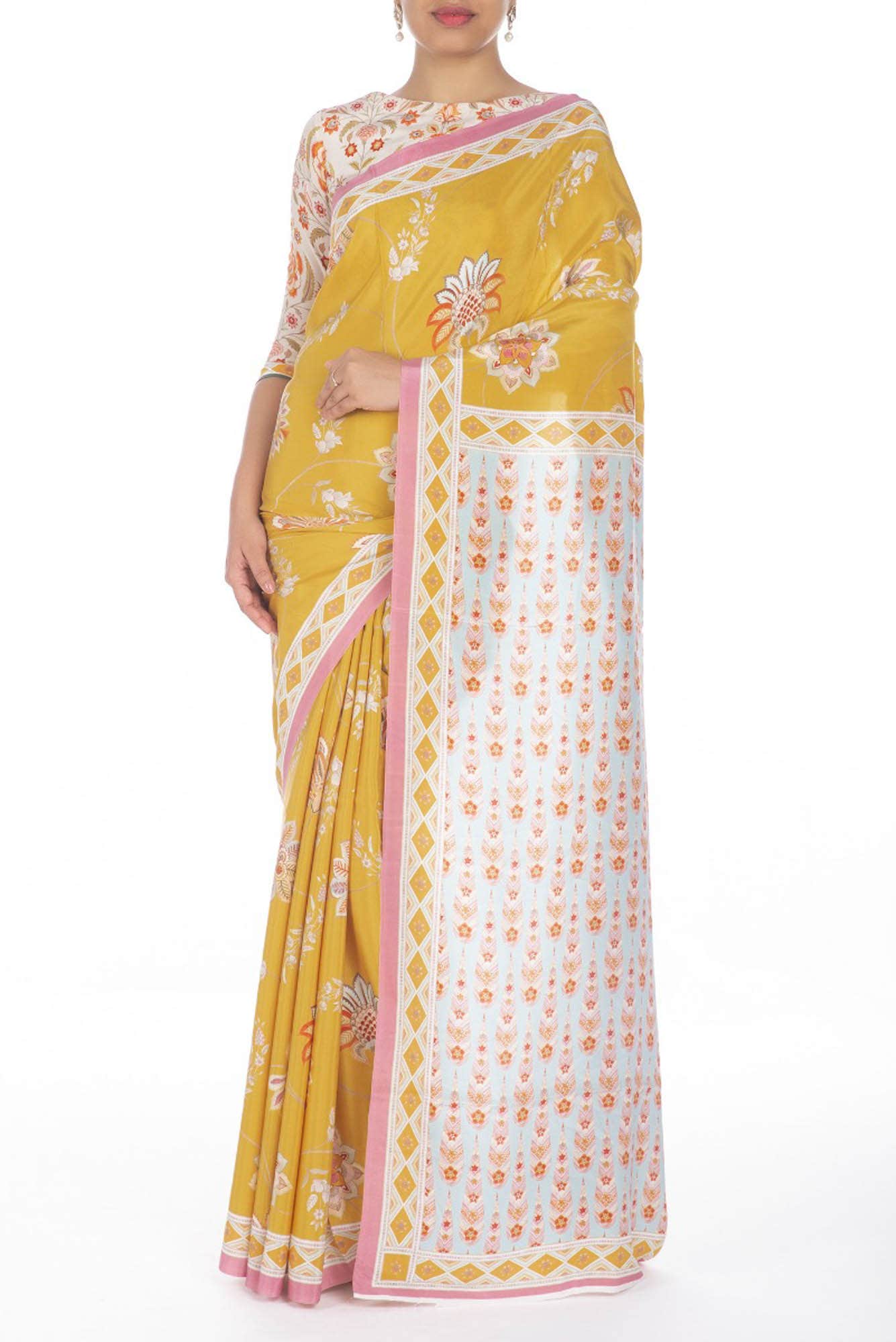Lata Yellow floral design saree from Chintz Collection, Designed by Nalli