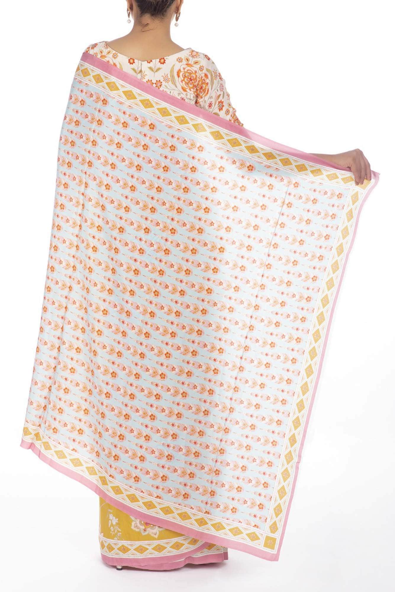 Lata Yellow floral design saree from Chintz Collection, Designed by Nalli