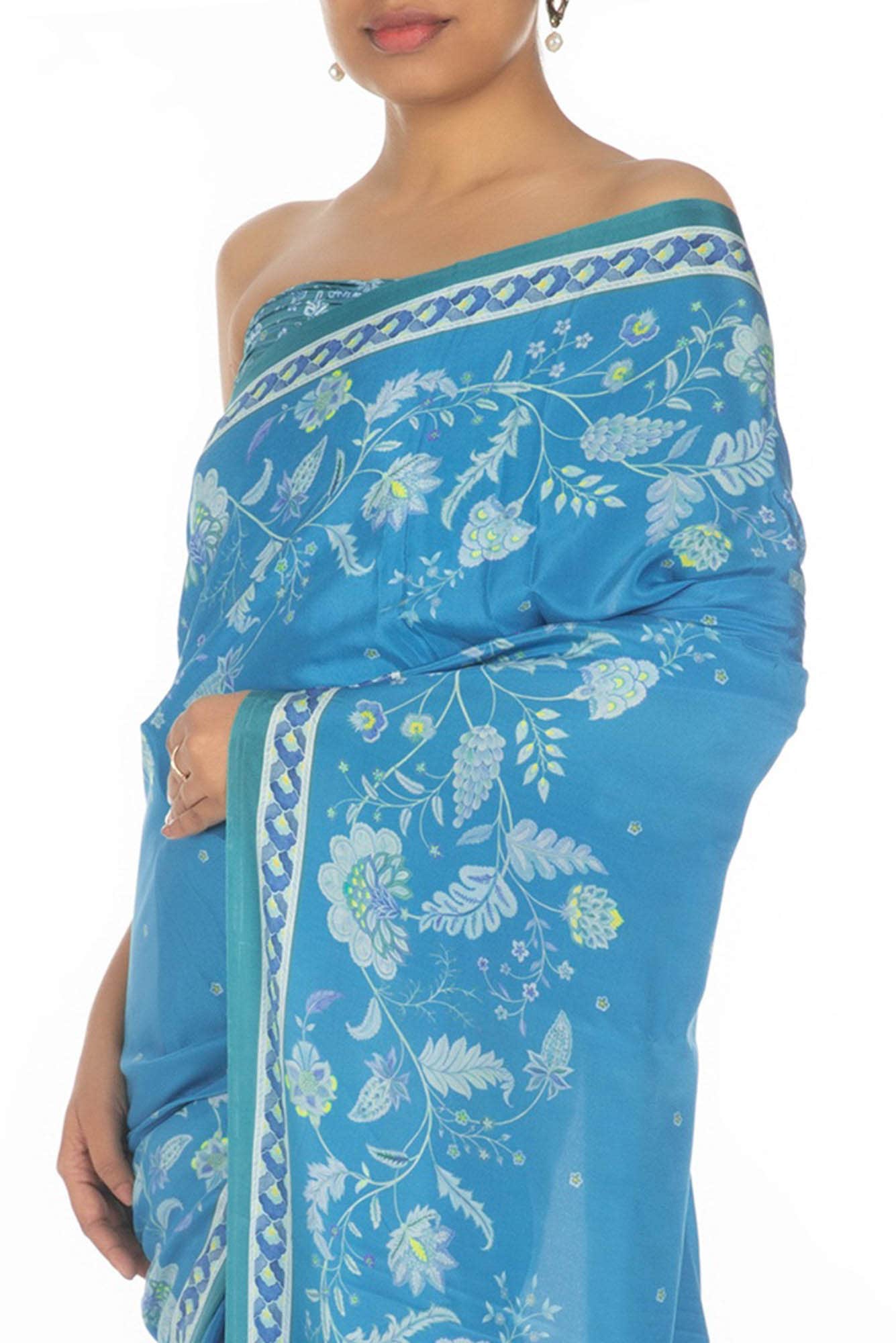 Chandni Blue floral design saree from Chintz Collection, Designed by Nalli