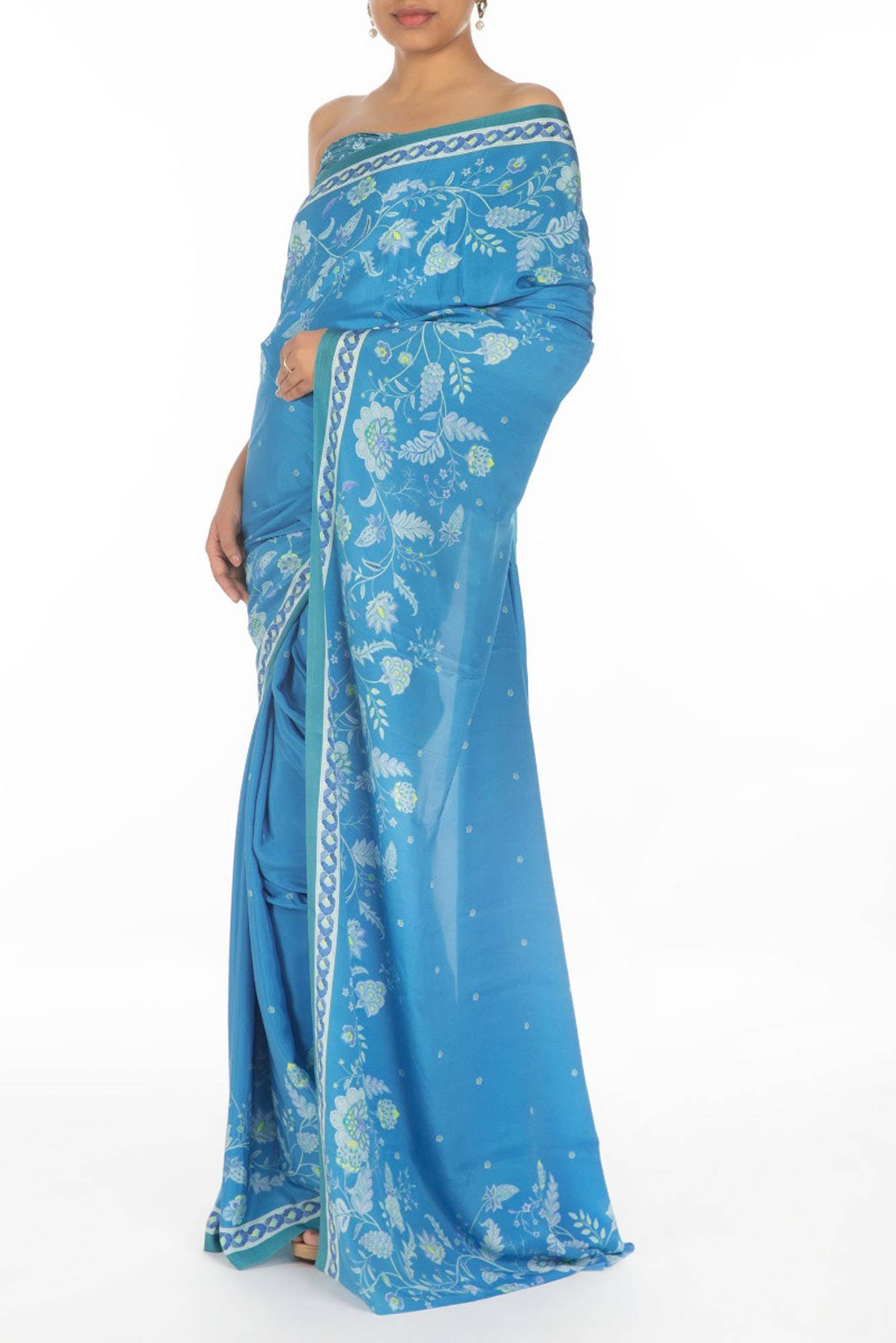 Chandni Blue floral design saree from Chintz Collection, Designed by Nalli