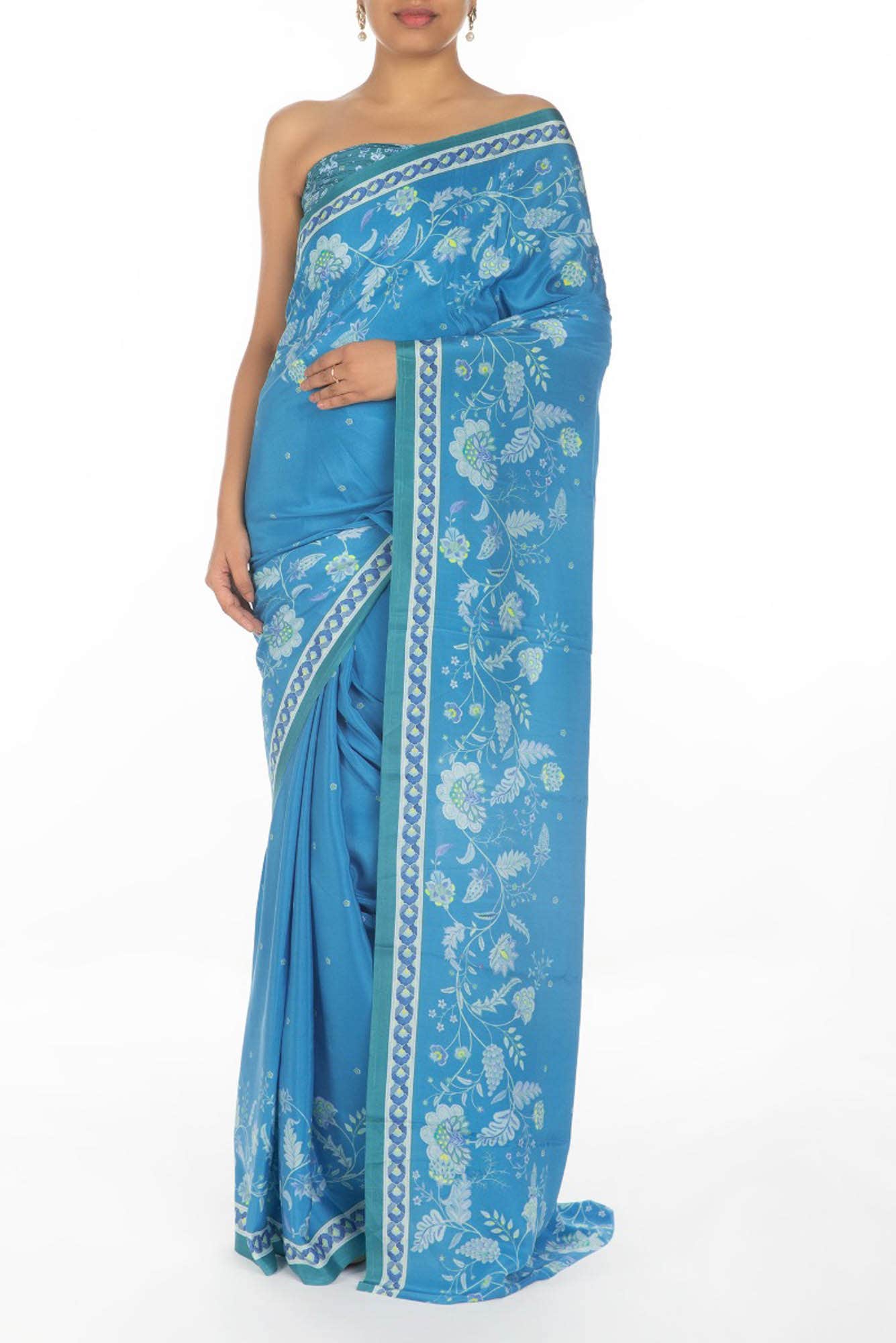 Chandni Blue floral design saree from Chintz Collection, Designed by Nalli