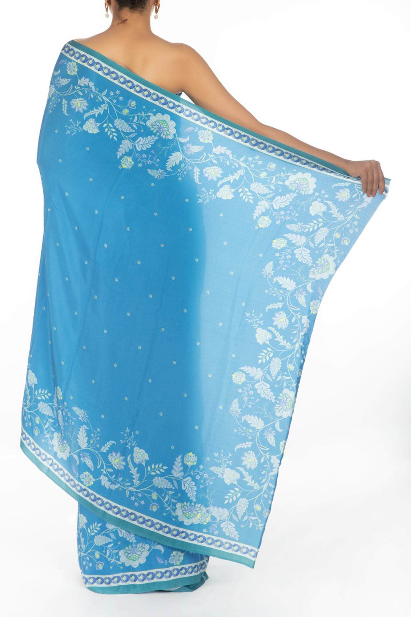 Chandni Blue floral design saree from Chintz Collection, Designed by Nalli