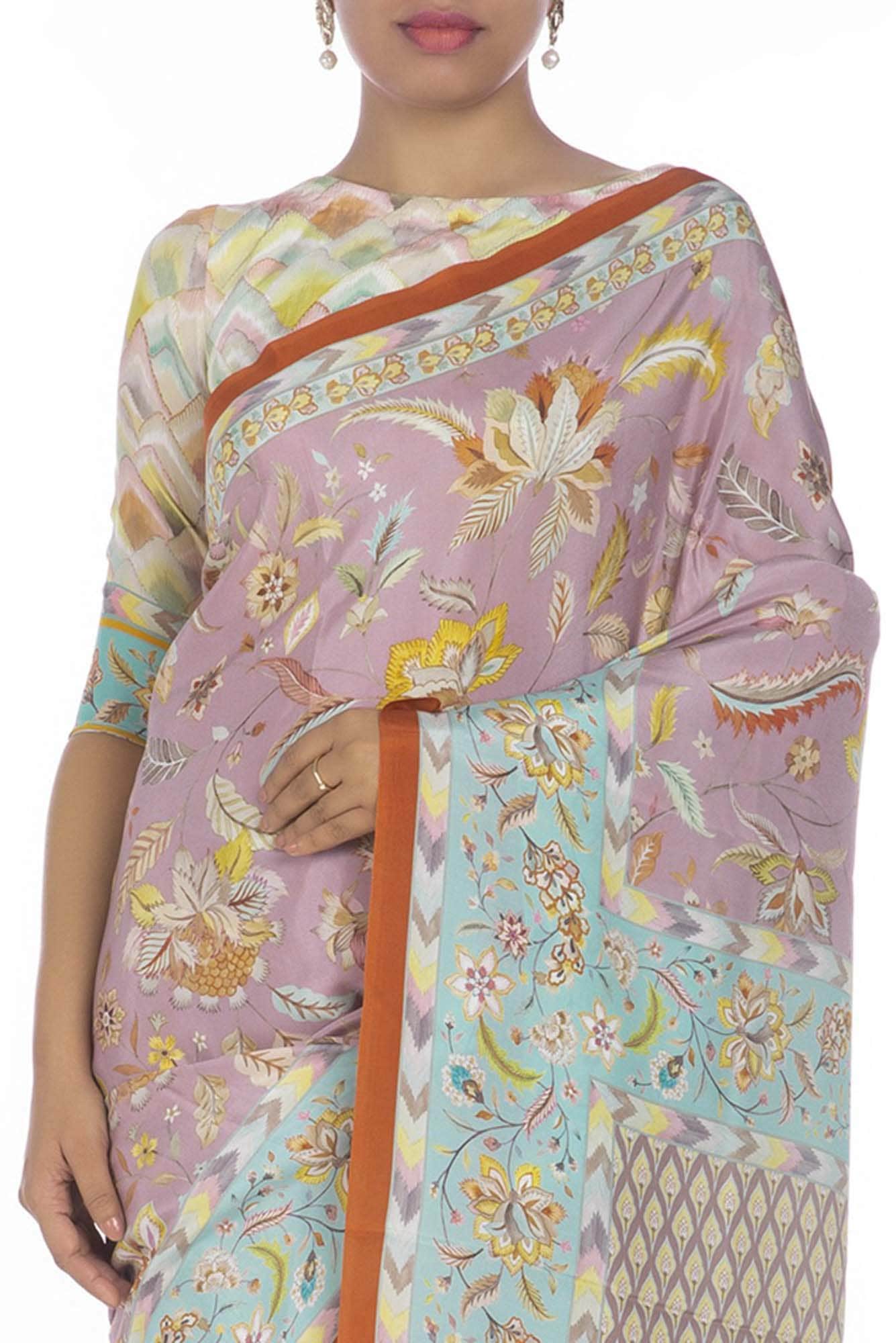 Bagicha Mauve floral design saree from Chintz Collection, Designed by Nalli