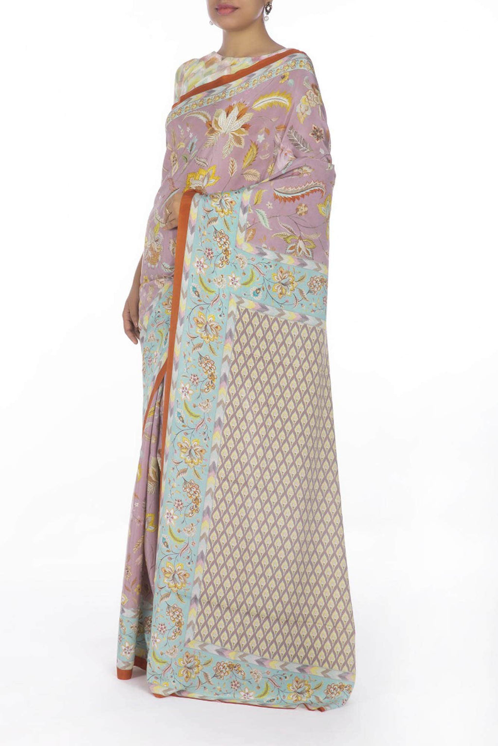 Bagicha Mauve floral design saree from Chintz Collection, Designed by Nalli