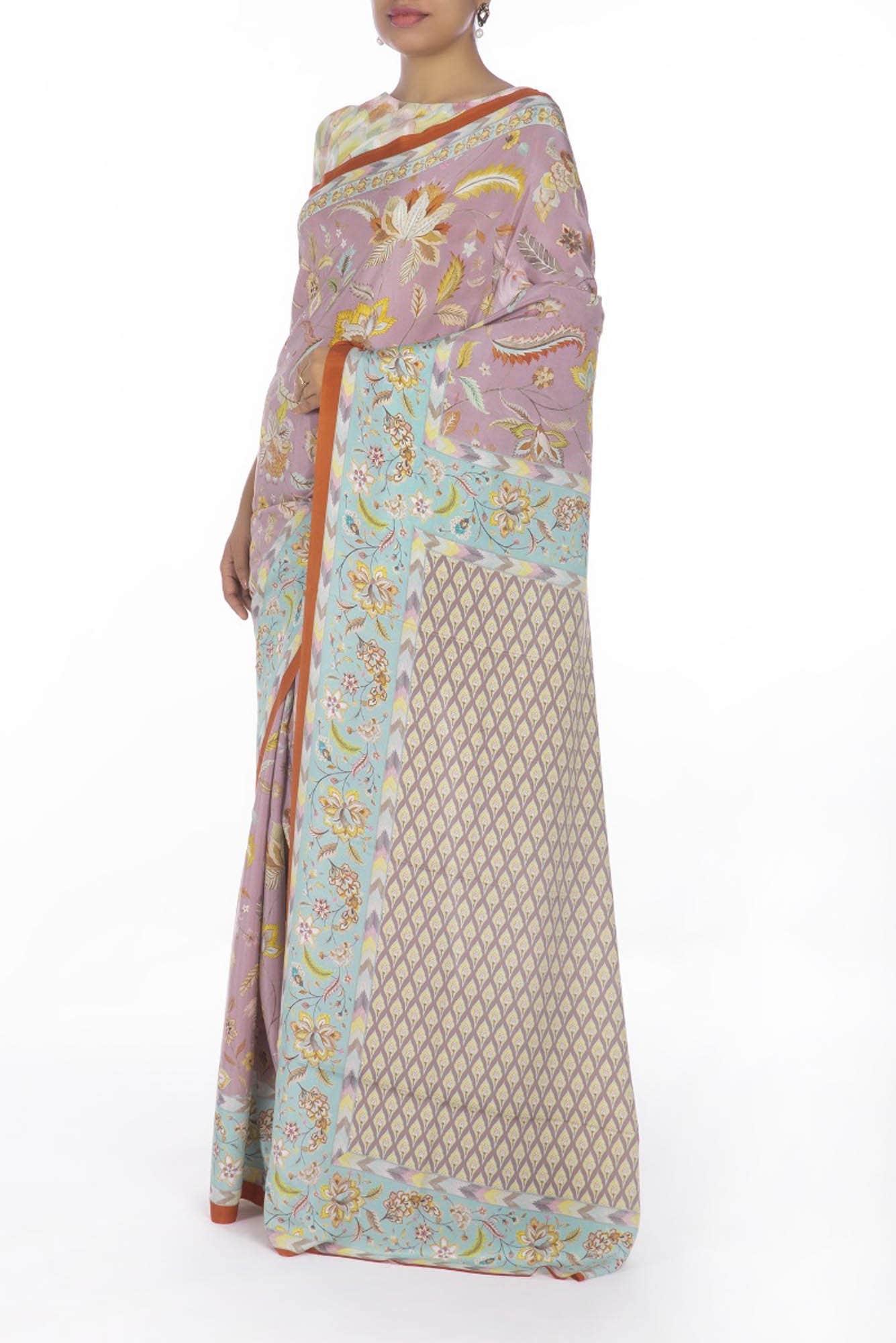 Bagicha Mauve floral design saree from Chintz Collection, Designed by Nalli