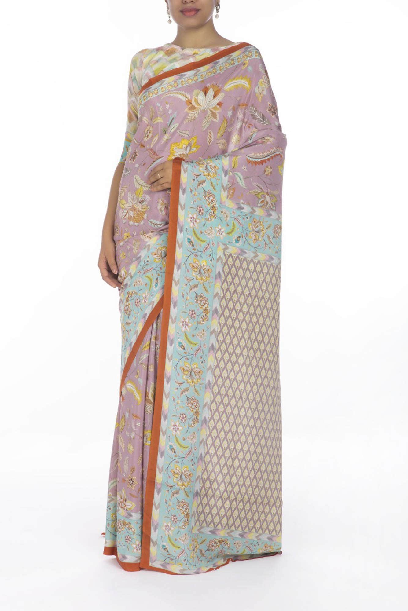 Bagicha Mauve floral design saree from Chintz Collection, Designed by Nalli