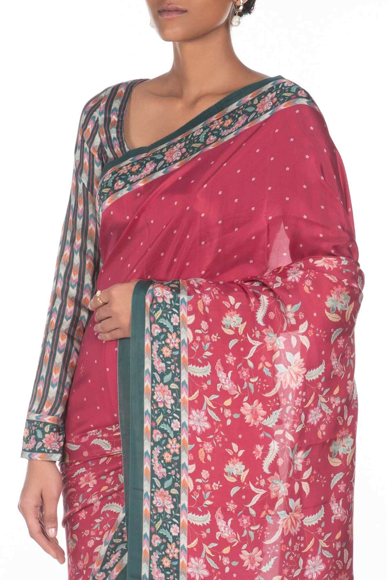 Taram Dark Pink floral design saree from Chintz Collection, Designed by Nalli