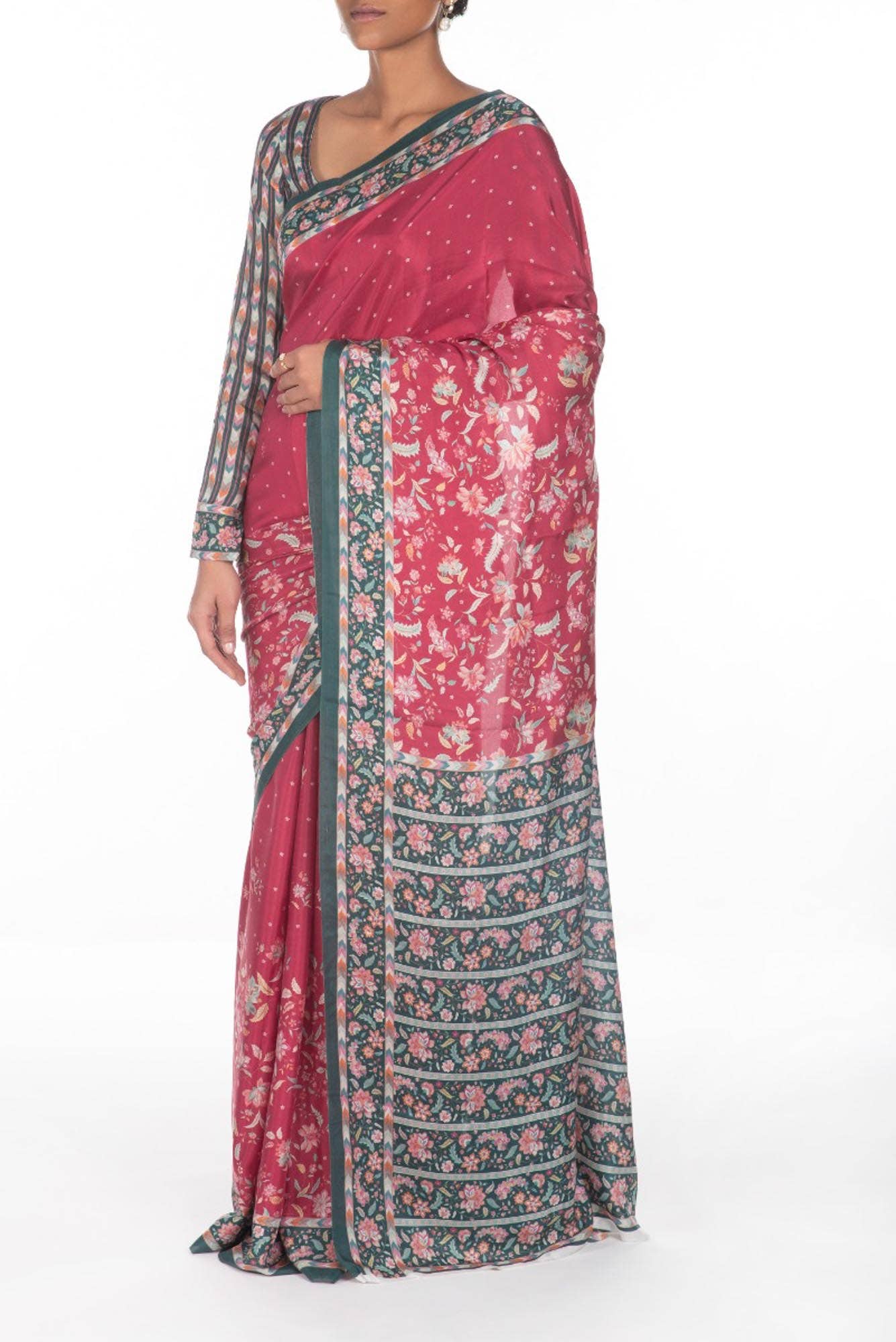 Taram Dark Pink floral design saree from Chintz Collection, Designed by Nalli