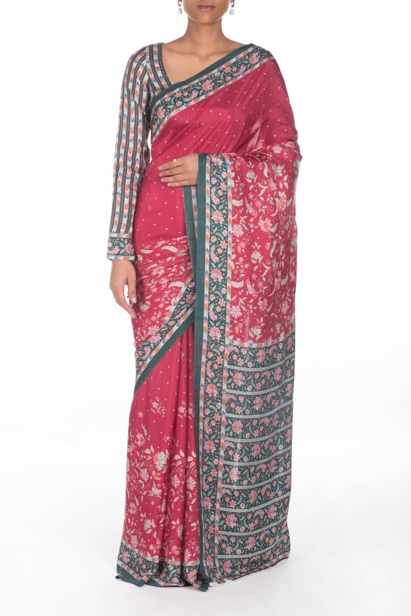 Taram Dark Pink floral design saree from Chintz Collection, Designed by Nalli