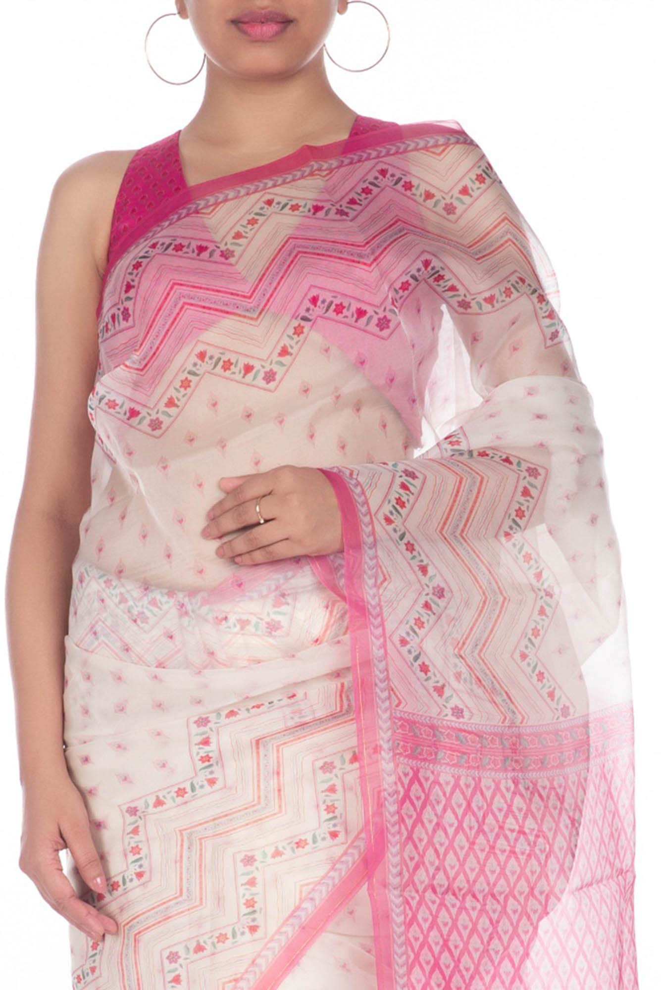 Butidar Off White floral design saree from Chintz Collection, Designed by Nalli