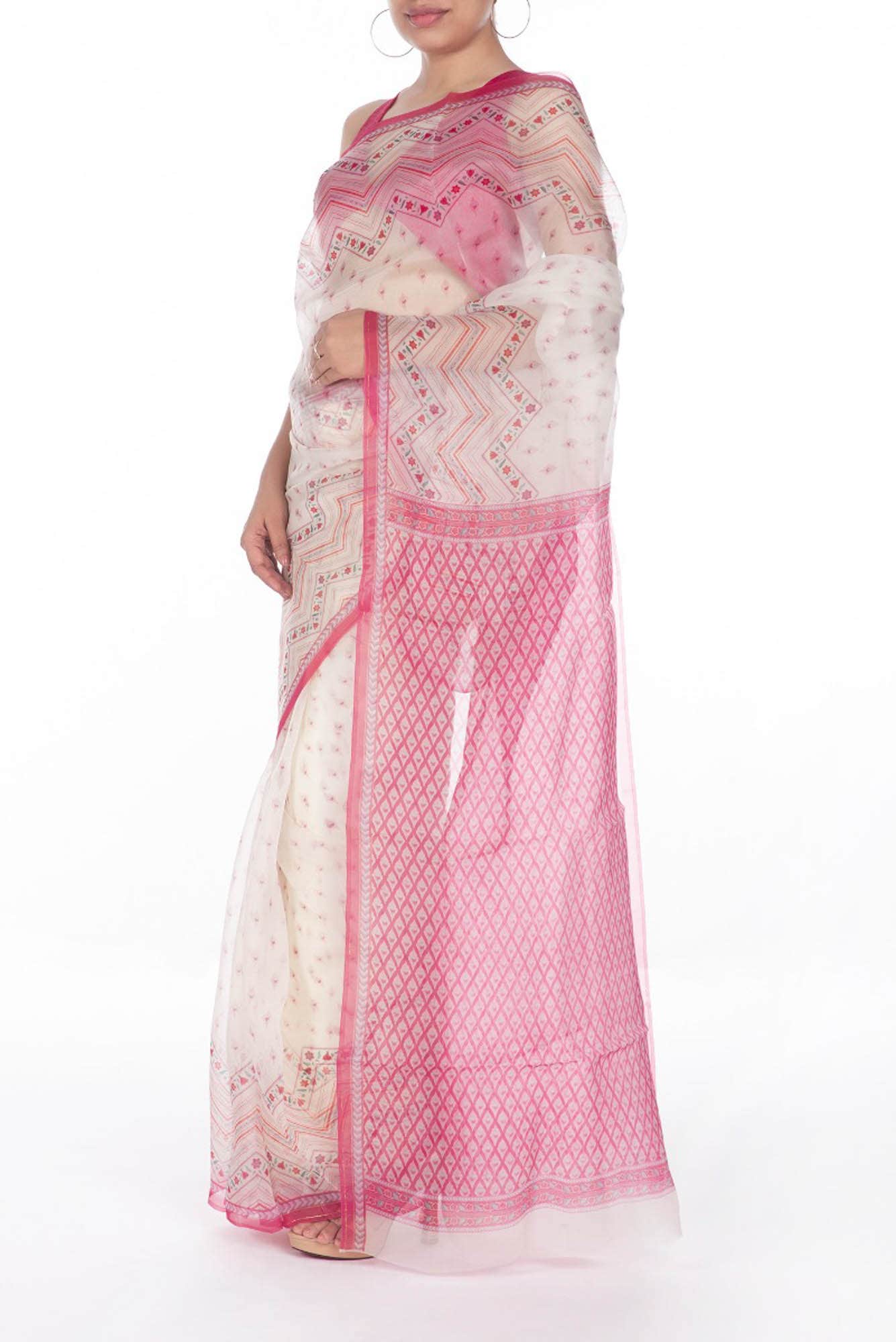 Butidar Off White floral design saree from Chintz Collection, Designed by Nalli