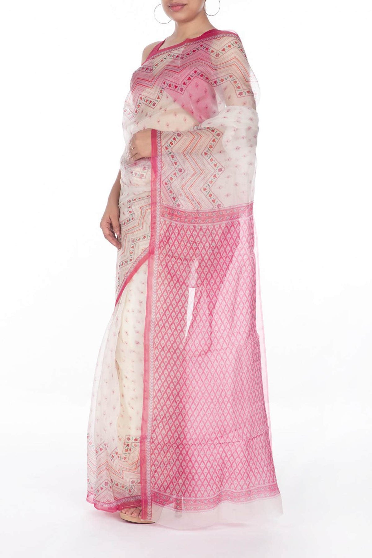Butidar Off White floral design saree from Chintz Collection, Designed by Nalli