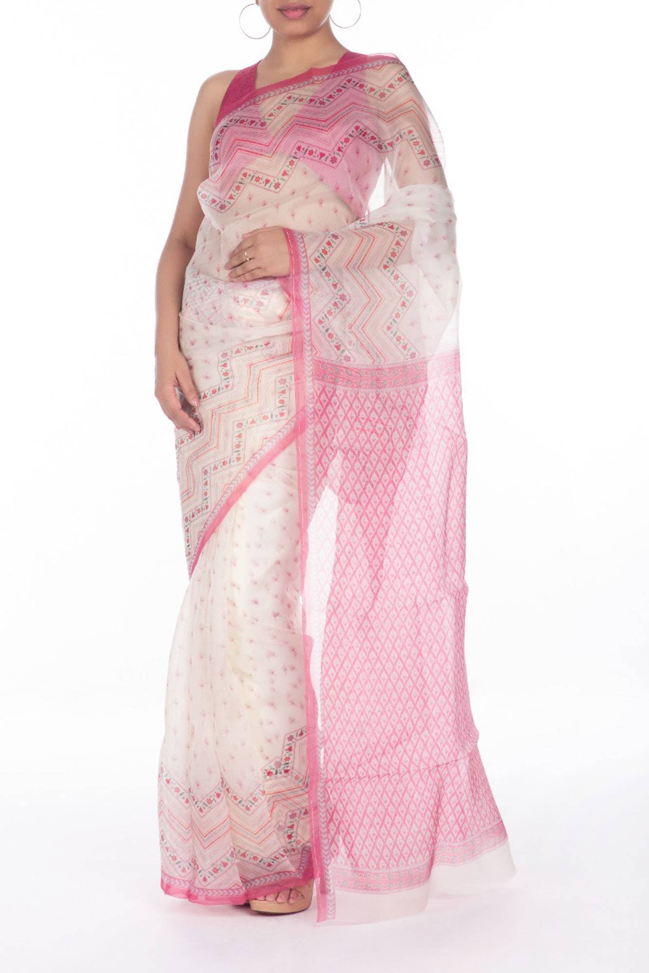 Butidar Off White floral design saree from Chintz Collection, Designed by Nalli