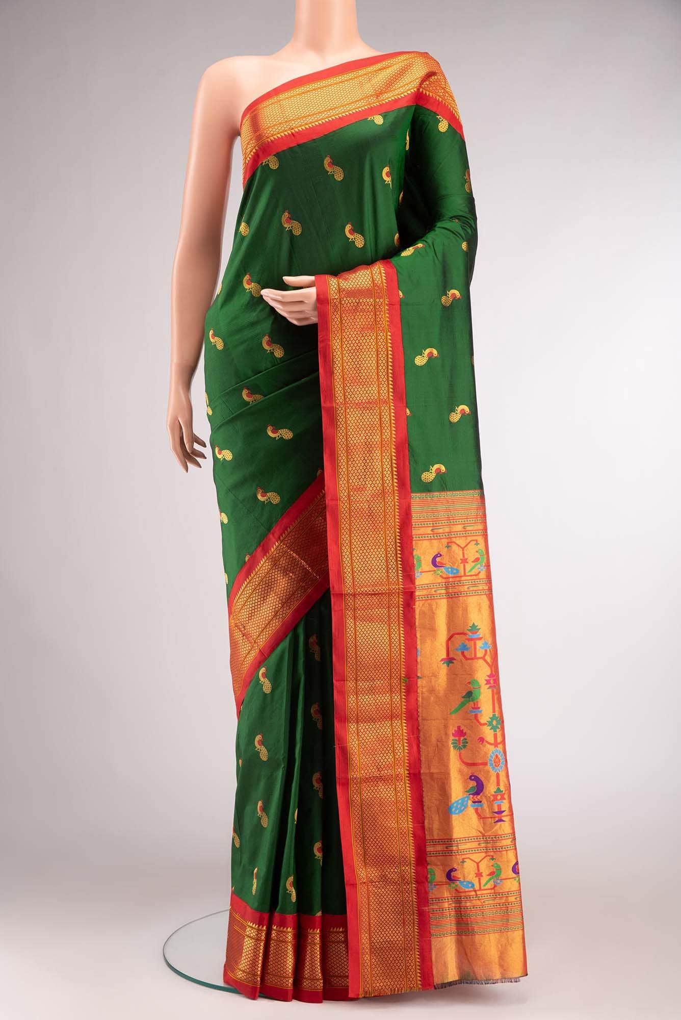 Bottle Green Paithani Silk Saree
