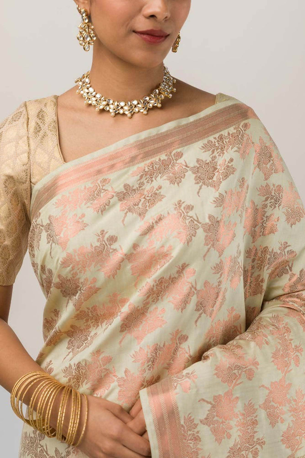 Pyari Peony-Sandal Banarasi Silk Saree