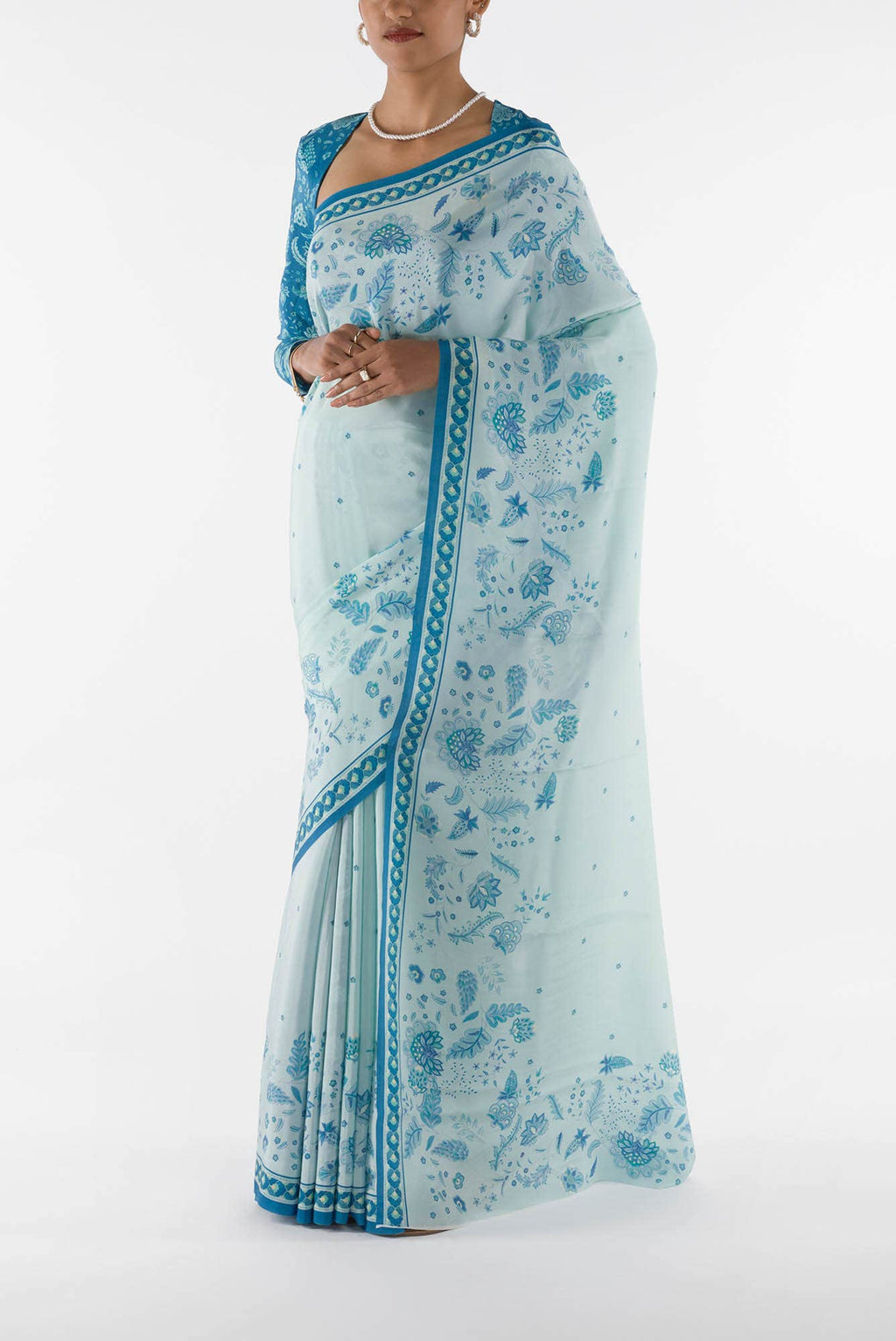Chandni -  Light Blue Floral design saree from Chintz Collection, Designed by Nalli