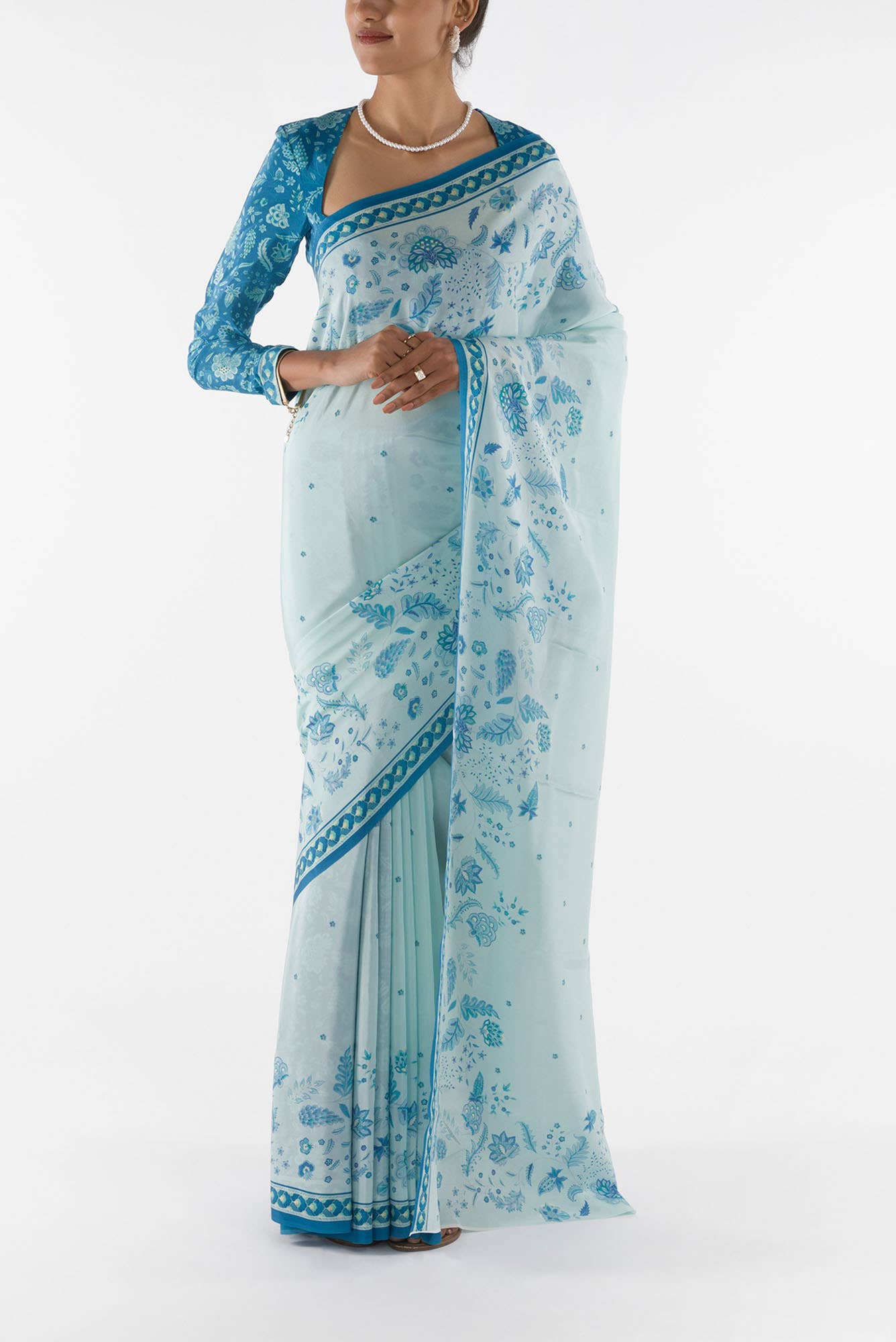 Chandni -  Light Blue Floral design saree from Chintz Collection, Designed by Nalli