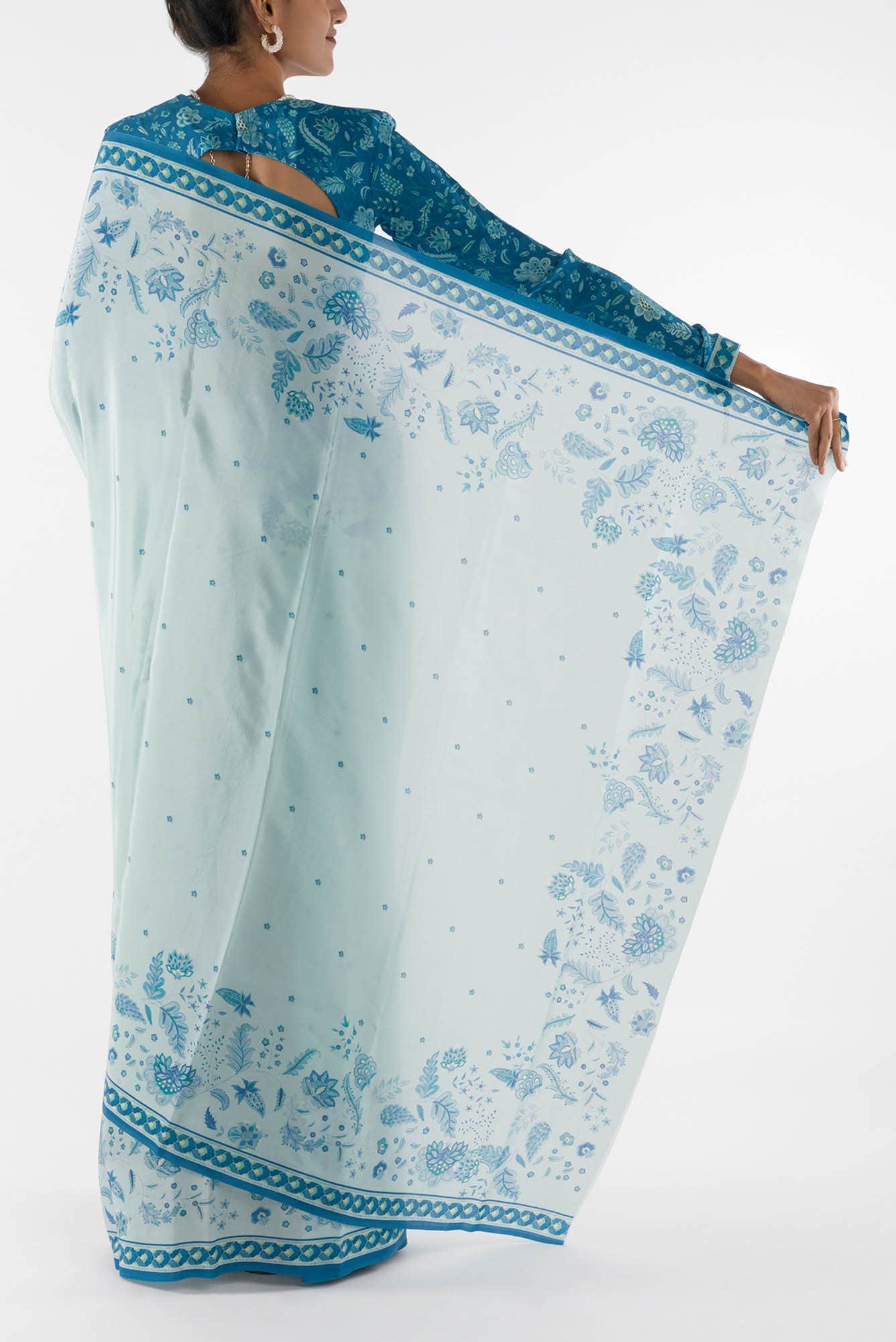 Chandni -  Light Blue Floral design saree from Chintz Collection, Designed by Nalli
