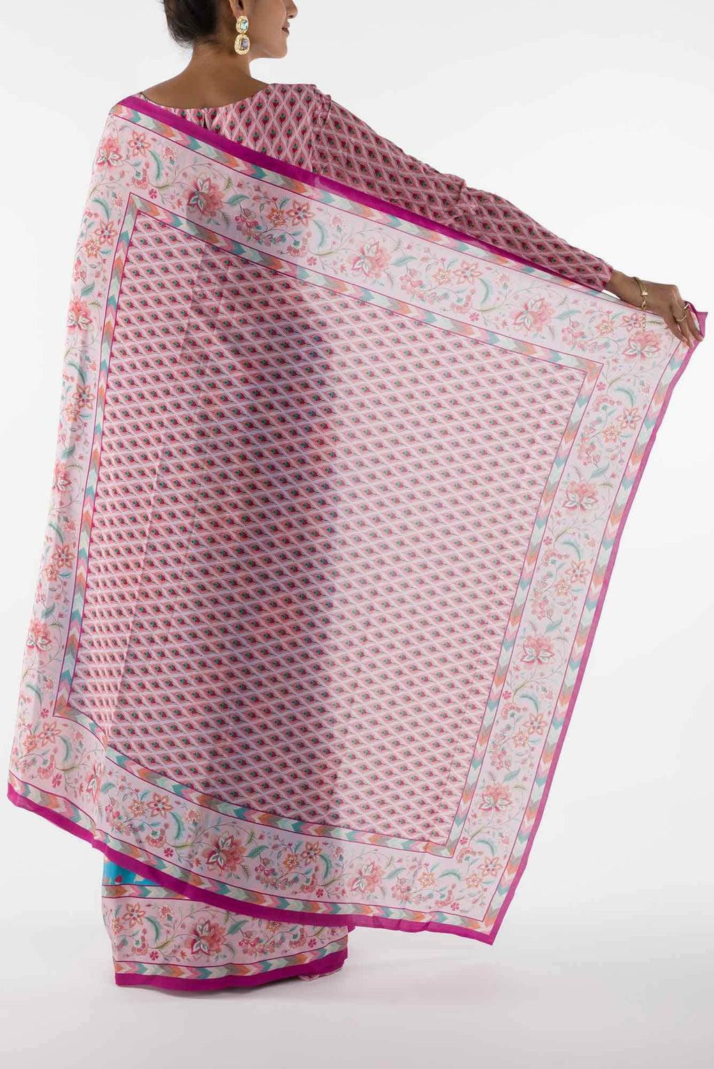 Bagicha - Sky Blue Floral design saree from Chintz Collection, Designed by Nalli