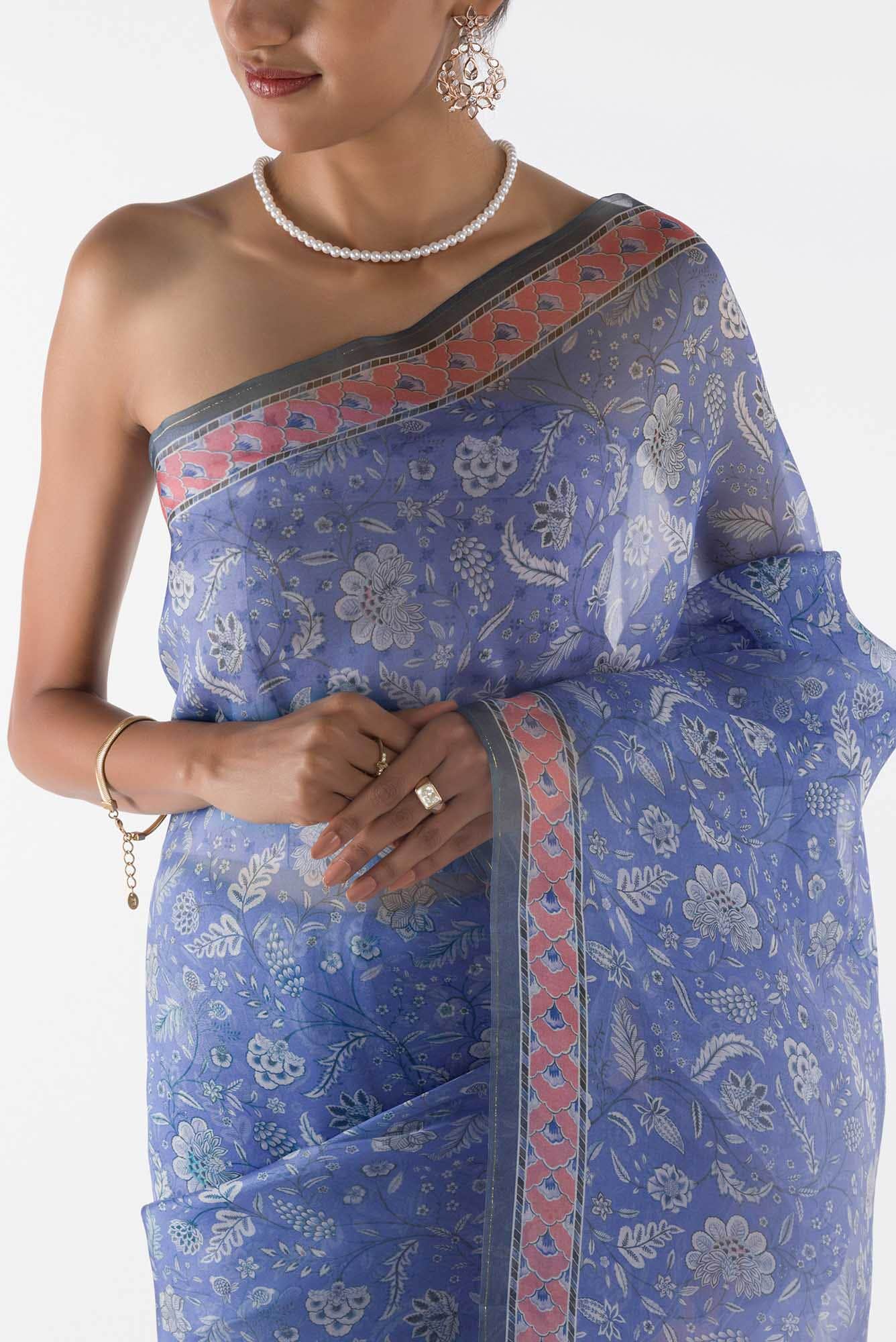 Guldasta - Blue Floral design saree from Chintz Collection, Designed by Nalli