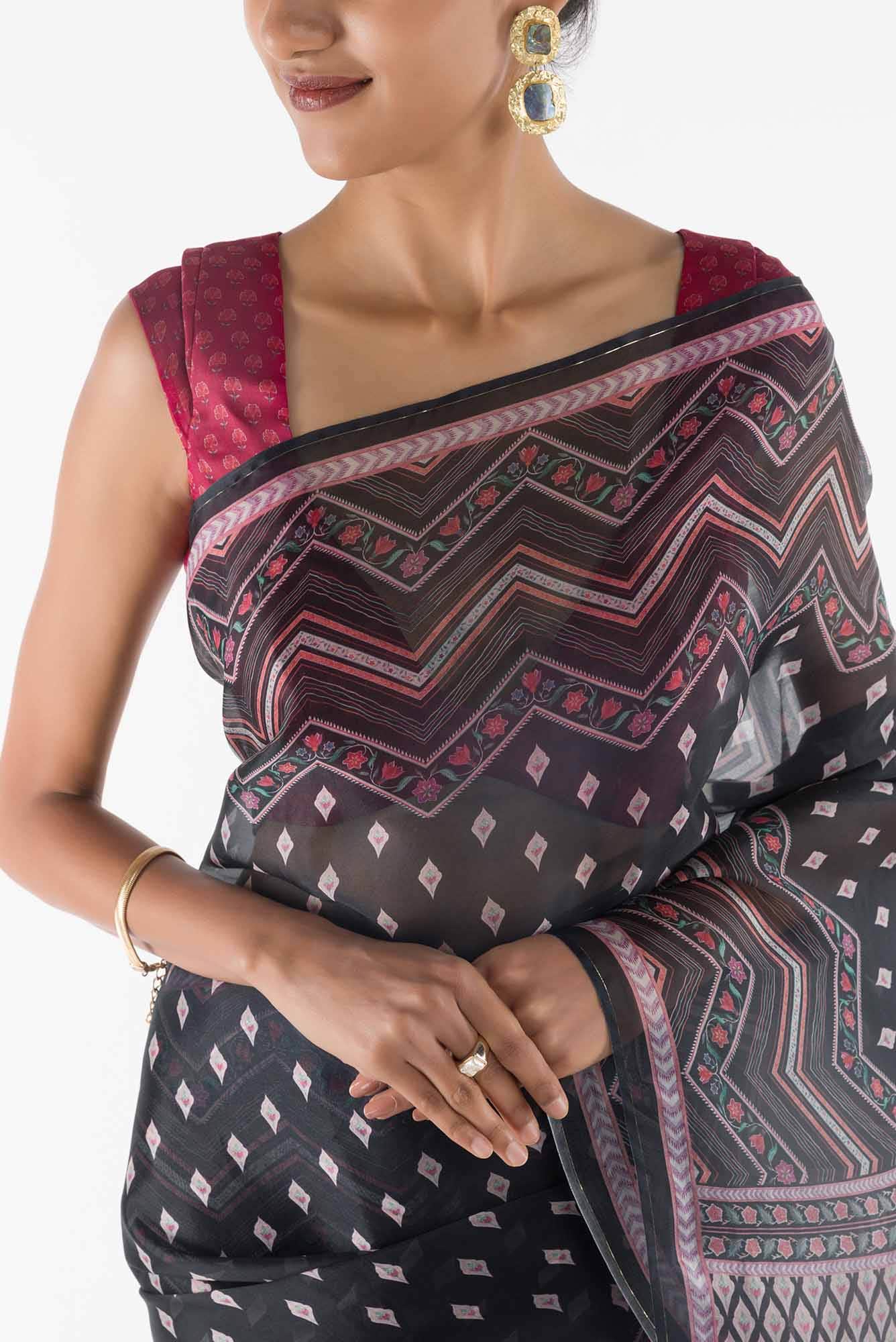 Butidar -  Indigo Floral design saree from Chintz Collection, Designed by Nalli