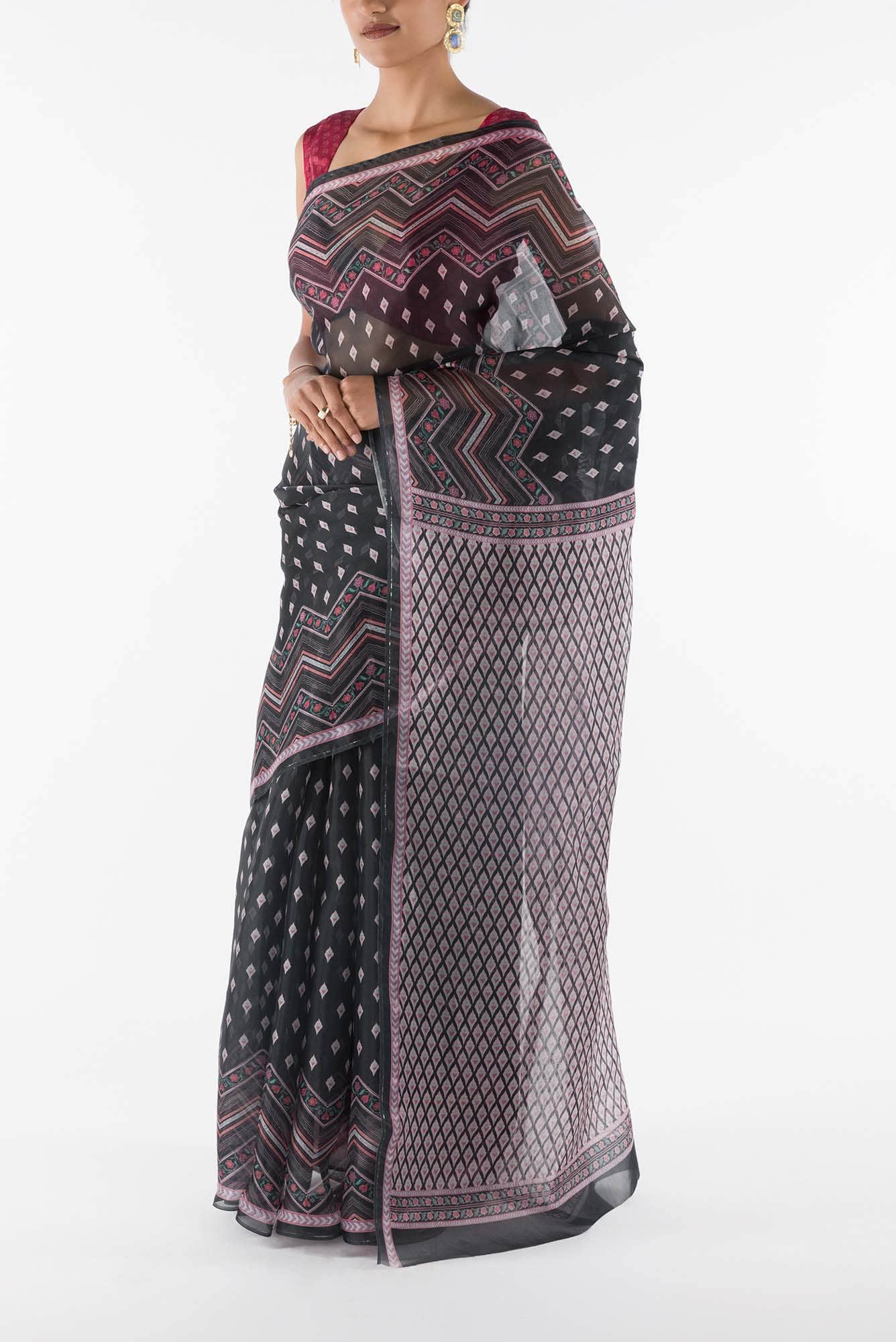 Butidar -  Indigo Floral design saree from Chintz Collection, Designed by Nalli
