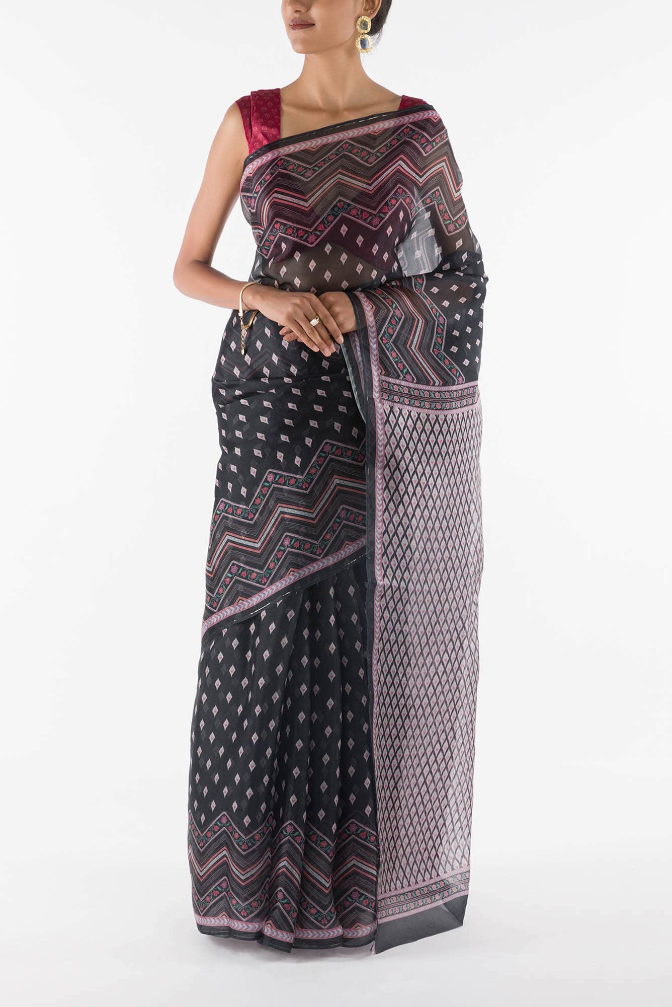 Butidar -  Indigo Floral design saree from Chintz Collection, Designed by Nalli
