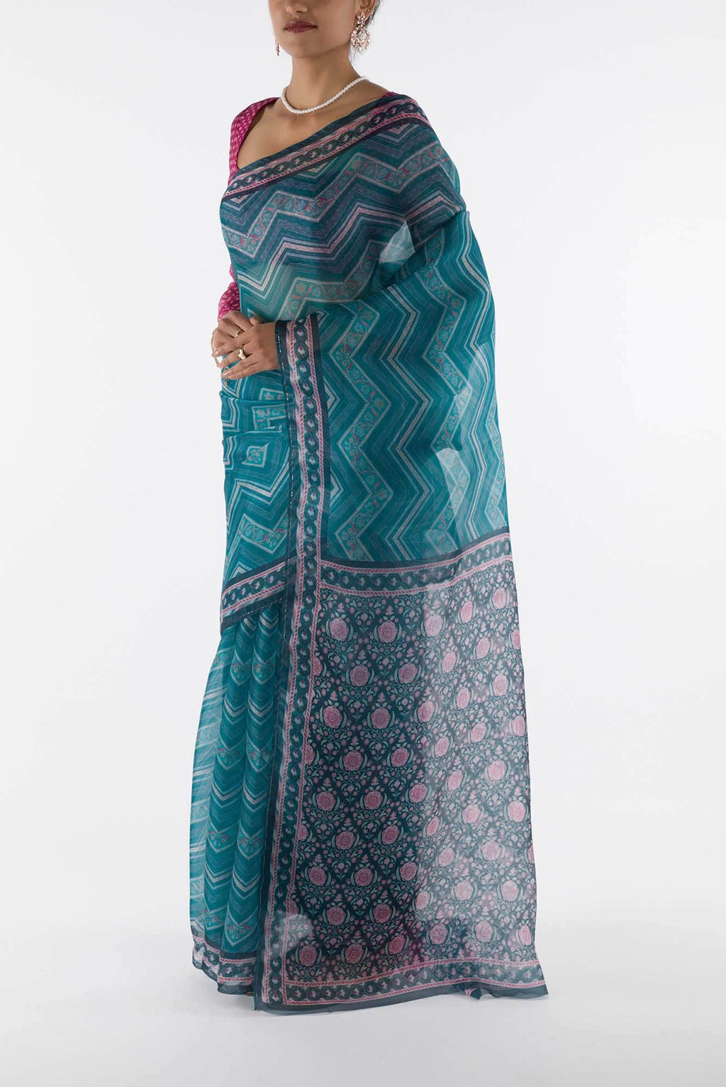 Leher - Blue Floral design saree from Chintz Collection, Designed by Nalli