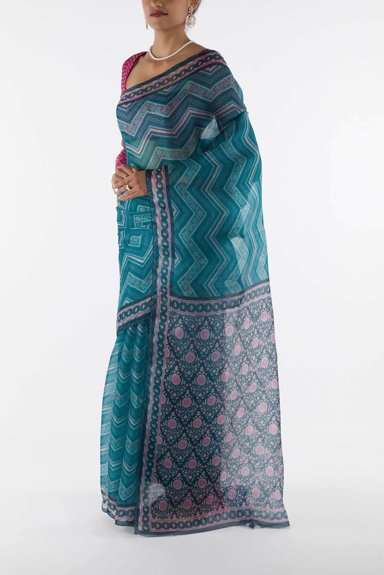 Leher - Blue Floral design saree from Chintz Collection, Designed by Nalli