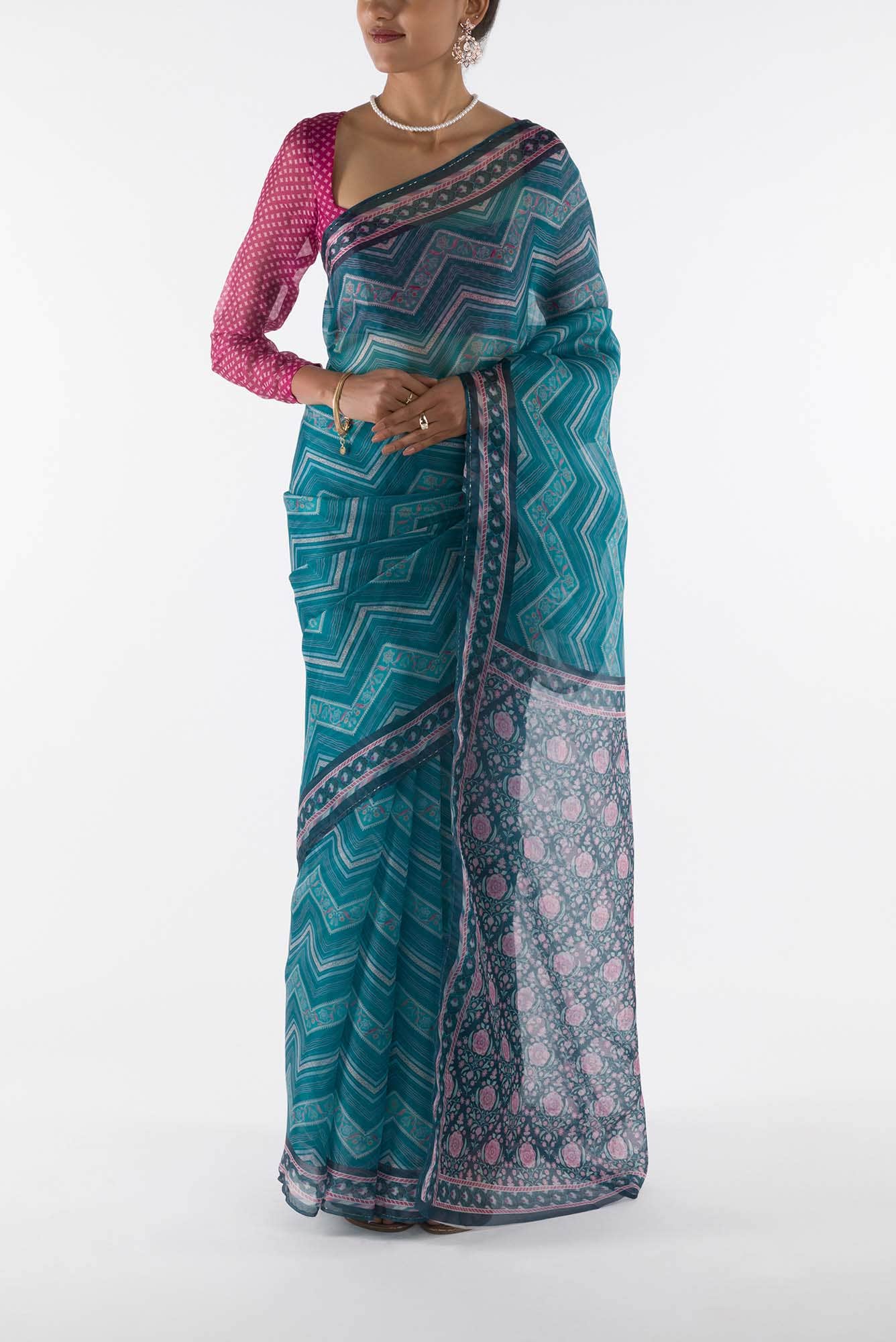 Leher - Blue Floral design saree from Chintz Collection, Designed by Nalli