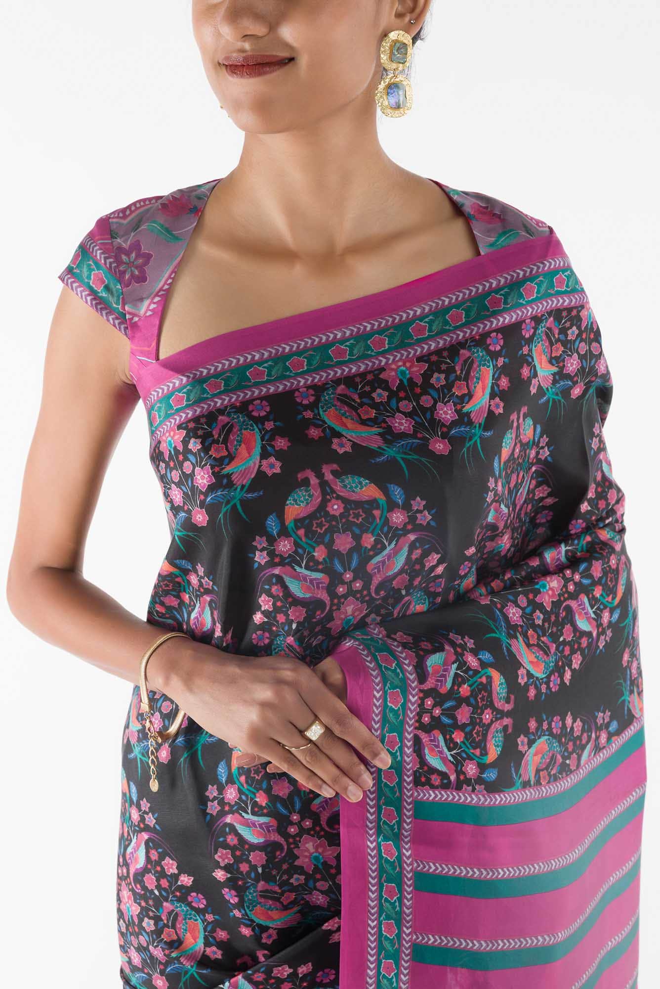 Premika -  Black Floral design saree from Chintz Collection, Designed by Nalli