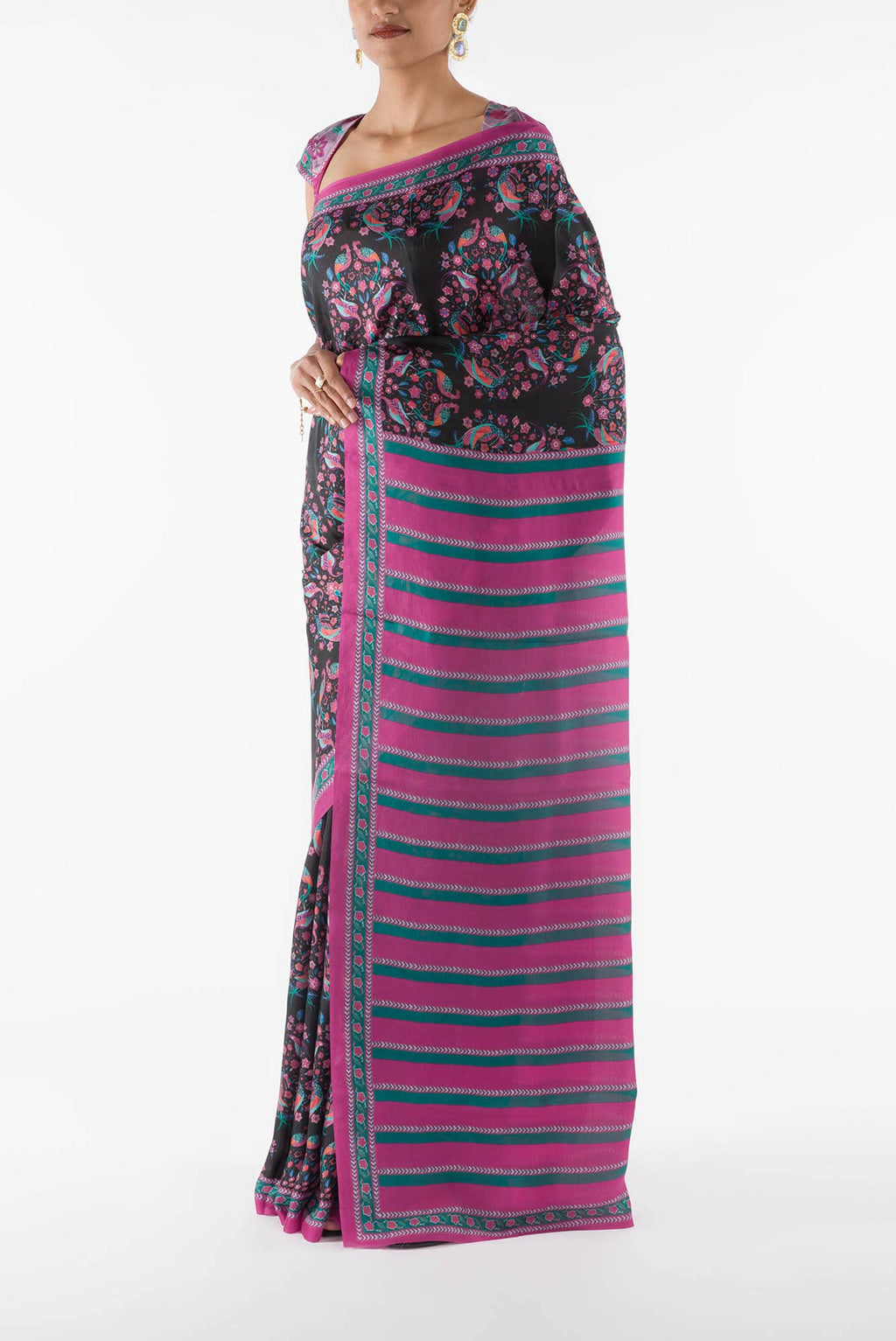 Premika -  Black Floral design saree from Chintz Collection, Designed by Nalli