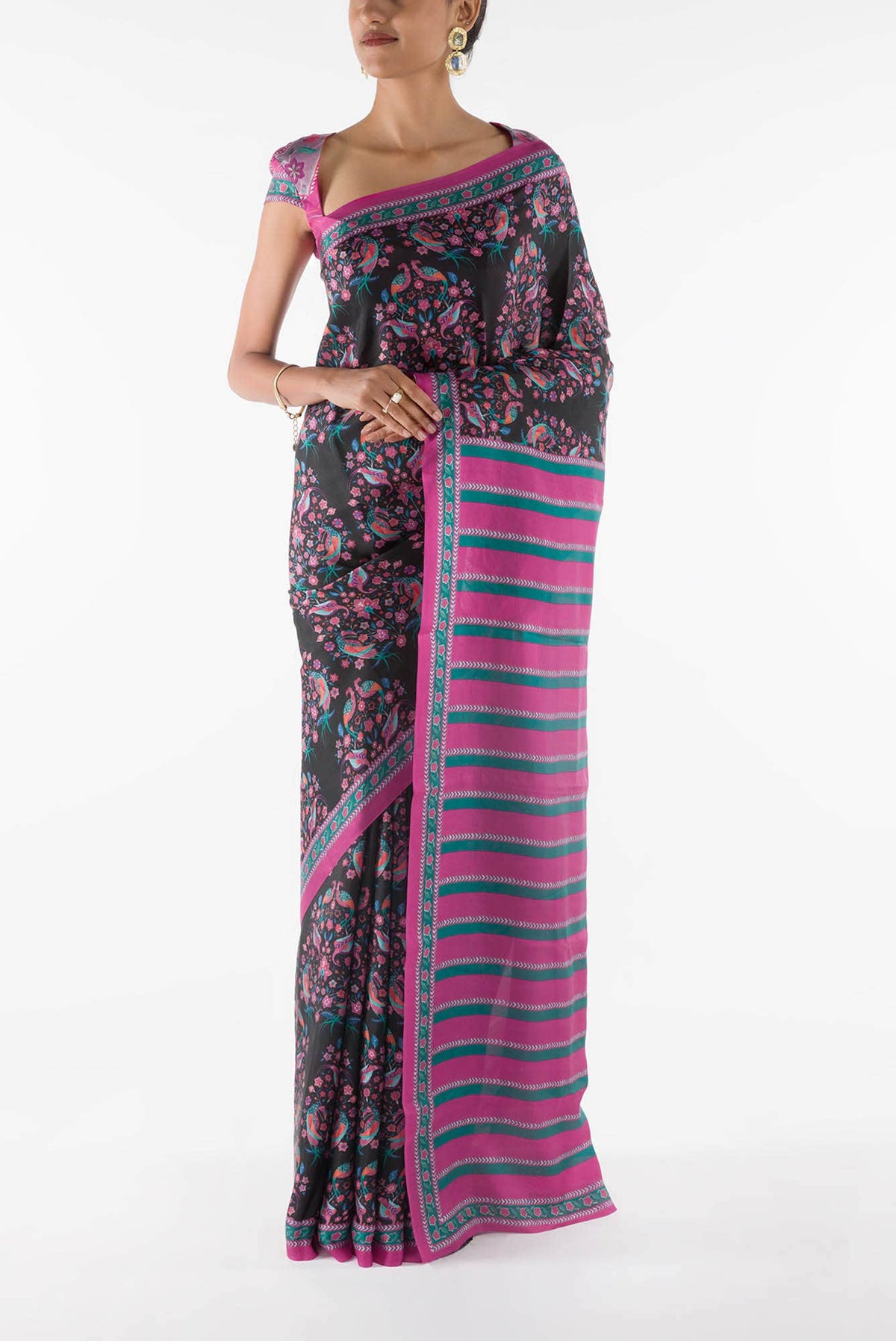 Premika -  Black Floral design saree from Chintz Collection, Designed by Nalli